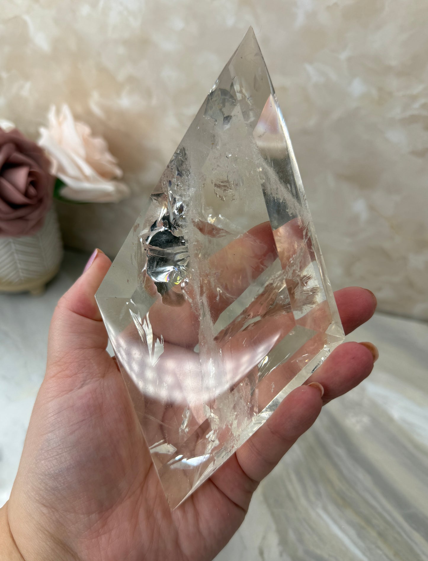 High Quality Clear Quartz Diamond on Stand