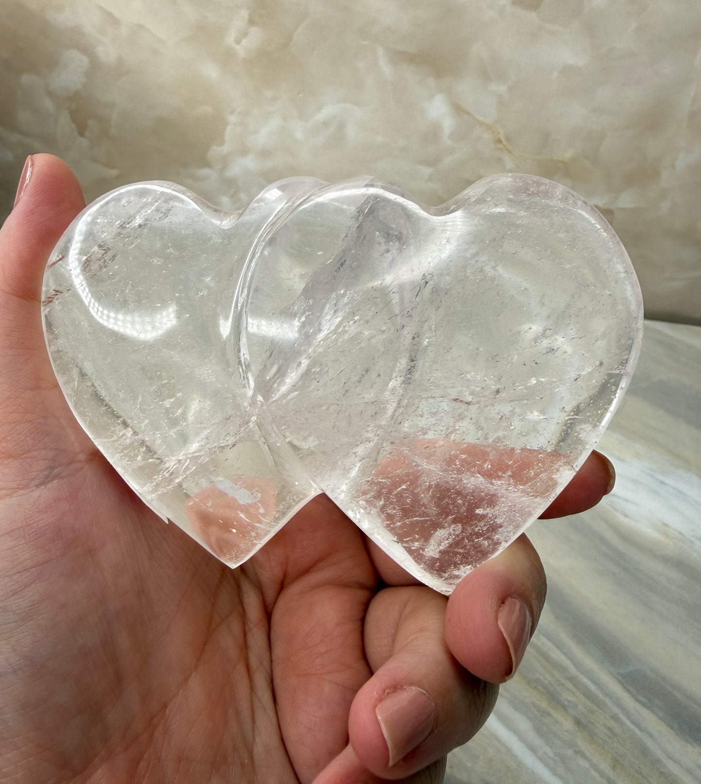 Clear Quartz Puffy Double Heart from Madagascar