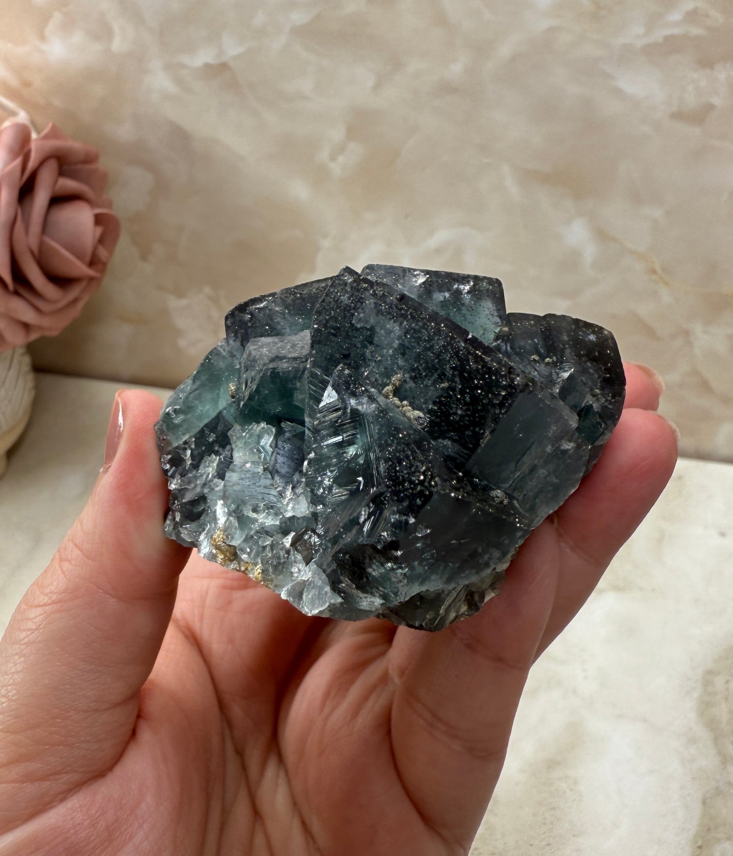 Blue & Green UV Reactive Fluorite with Pyrite - Nigeria