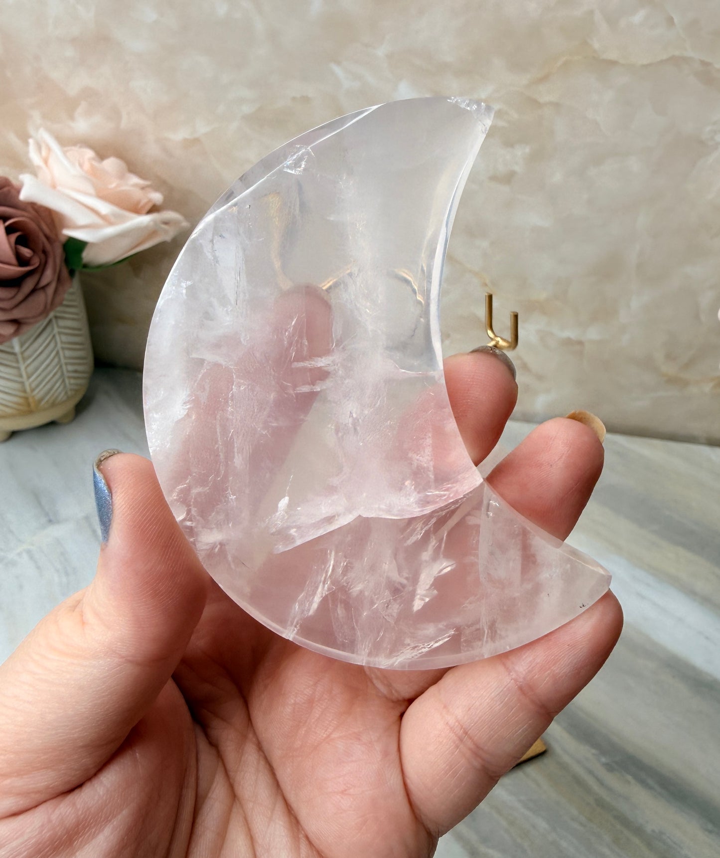 Custom Girasol Rose Quartz Moon & Heart from Brazil