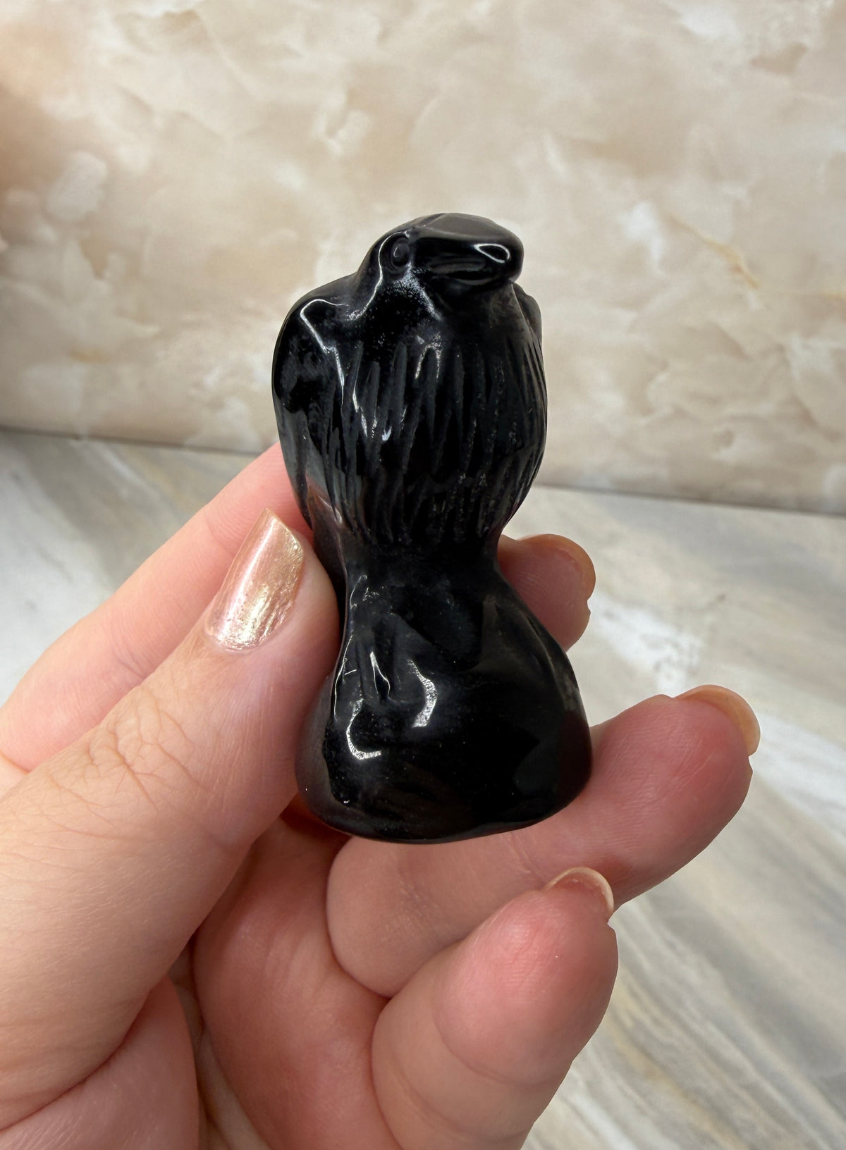 Obsidian Raven Carving