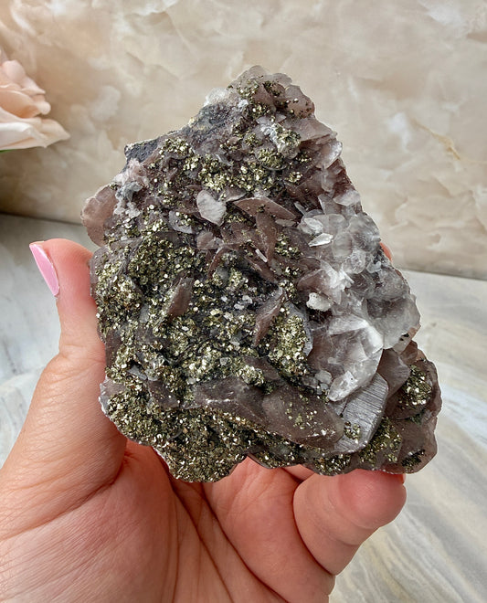 Rose Calcite with Chalcopyrite