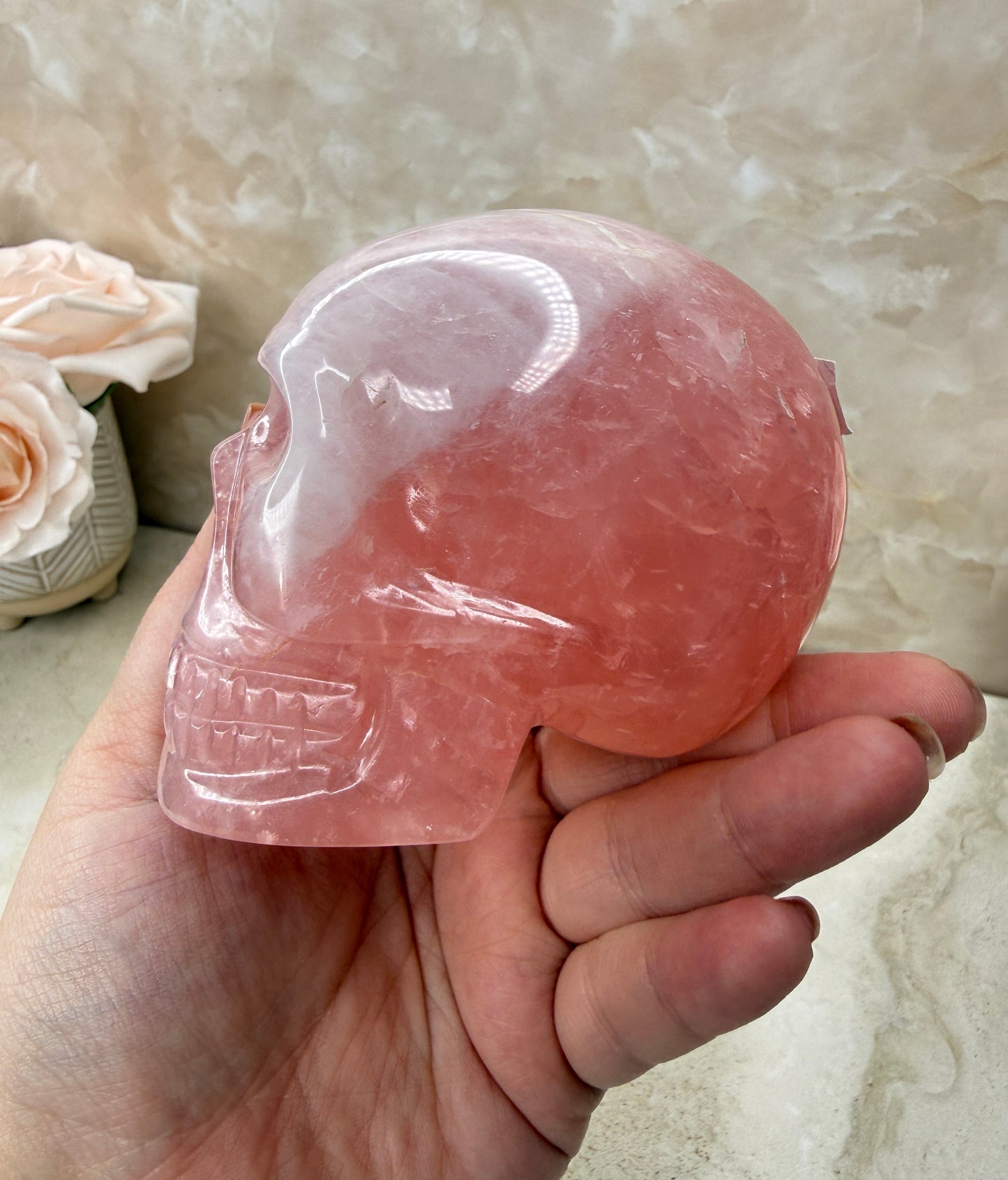 High Quality Rose Quartz Skull
