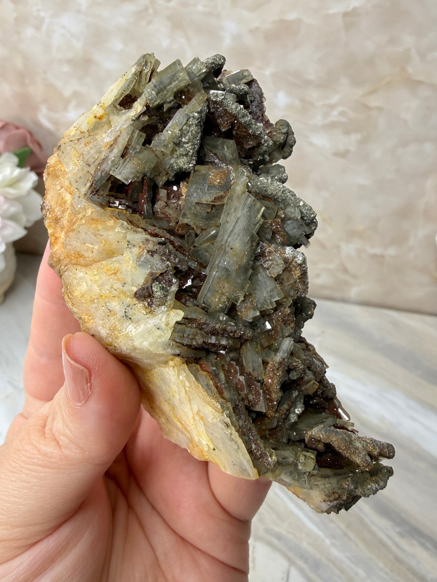 Barite with Pyrite Cluster from Morocco