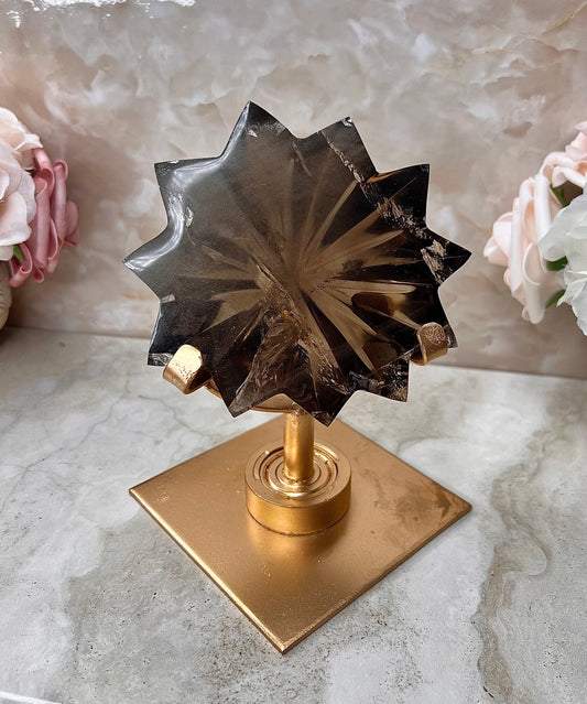 Smokey Quartz Shooting Star on Rotating Stand