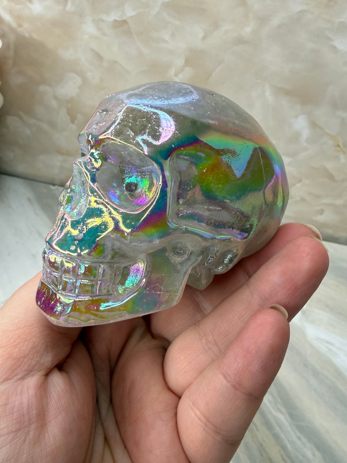Angel Aura Smokey Quartz Skull