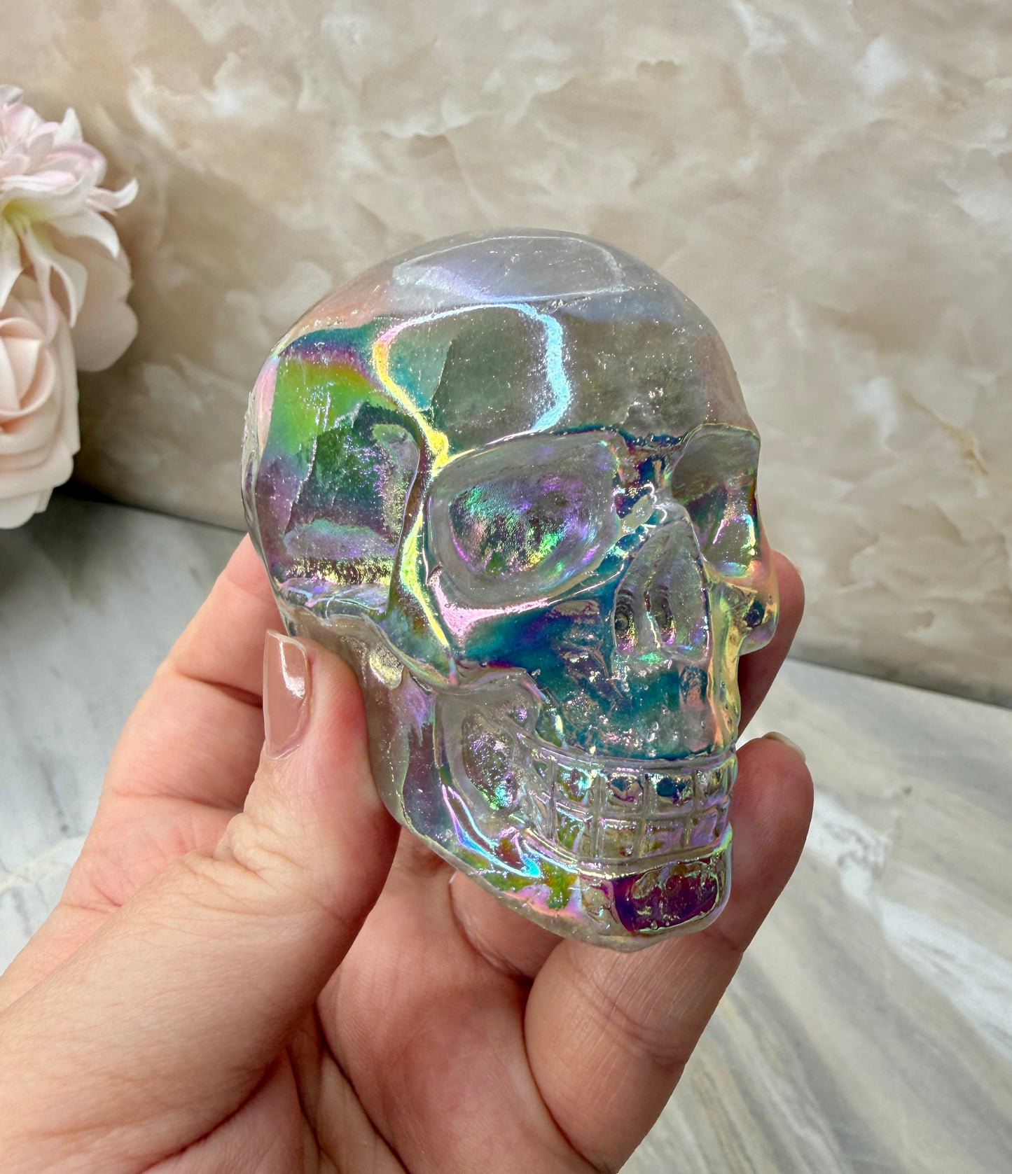 Angel Aura Smokey Quartz Skull