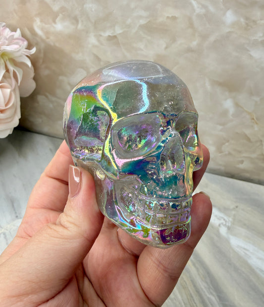 Angel Aura Smokey Quartz Skull