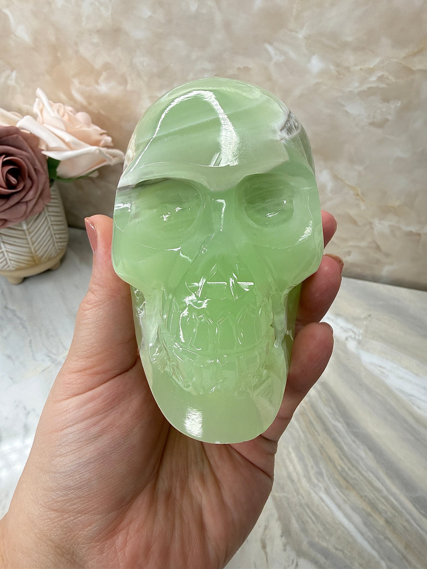 UV Reactive Green Calcite Skull