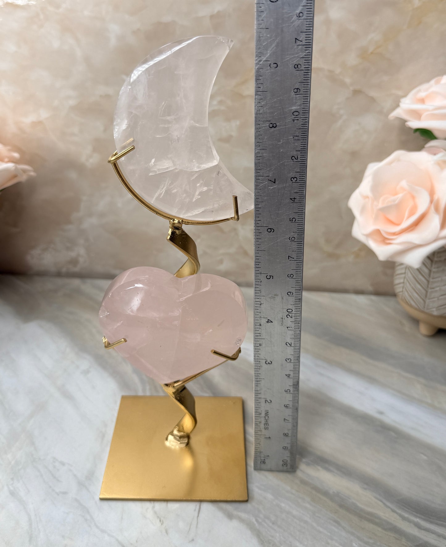 Custom Girasol Rose Quartz Moon & Heart from Brazil