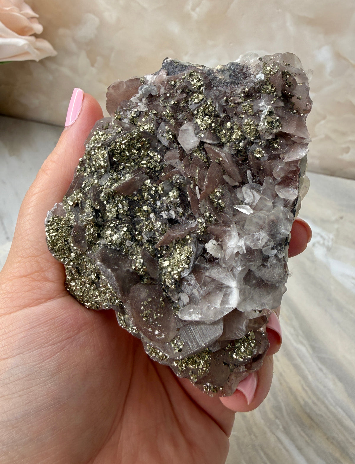 Rose Calcite with Chalcopyrite