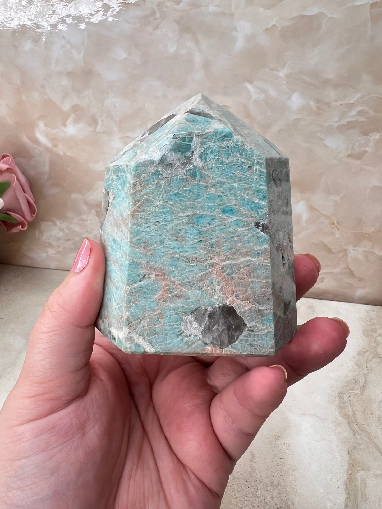 Amazonite & Smokey Quartz Tower