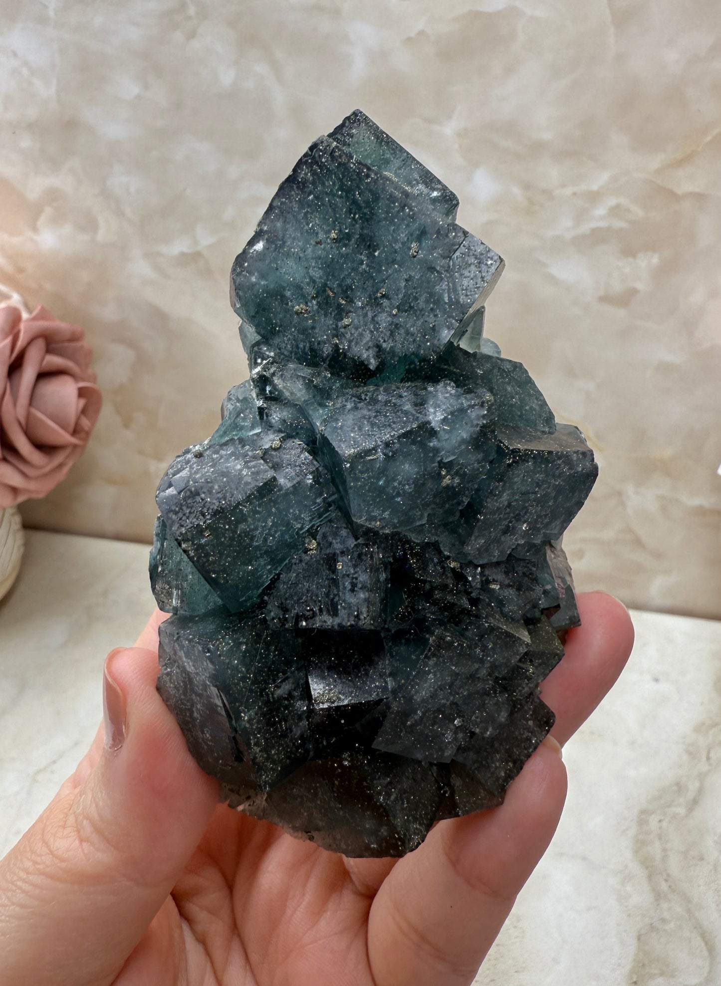 Blue & Green UV Reactive Fluorite with Pyrite - Nigeria