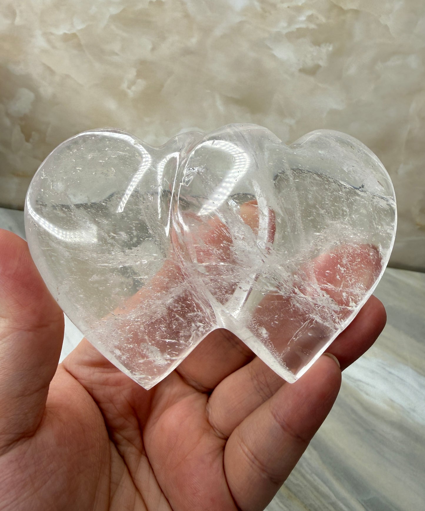Clear Quartz Puffy Double Heart from Madagascar