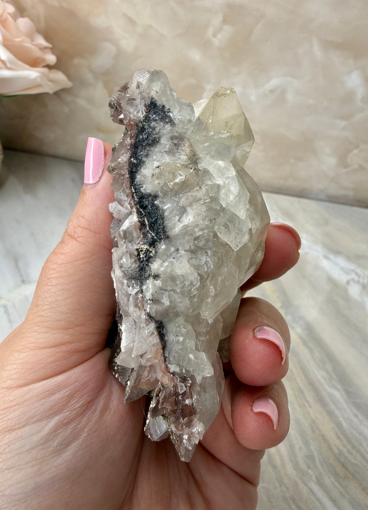 Rose Calcite with Chalcopyrite
