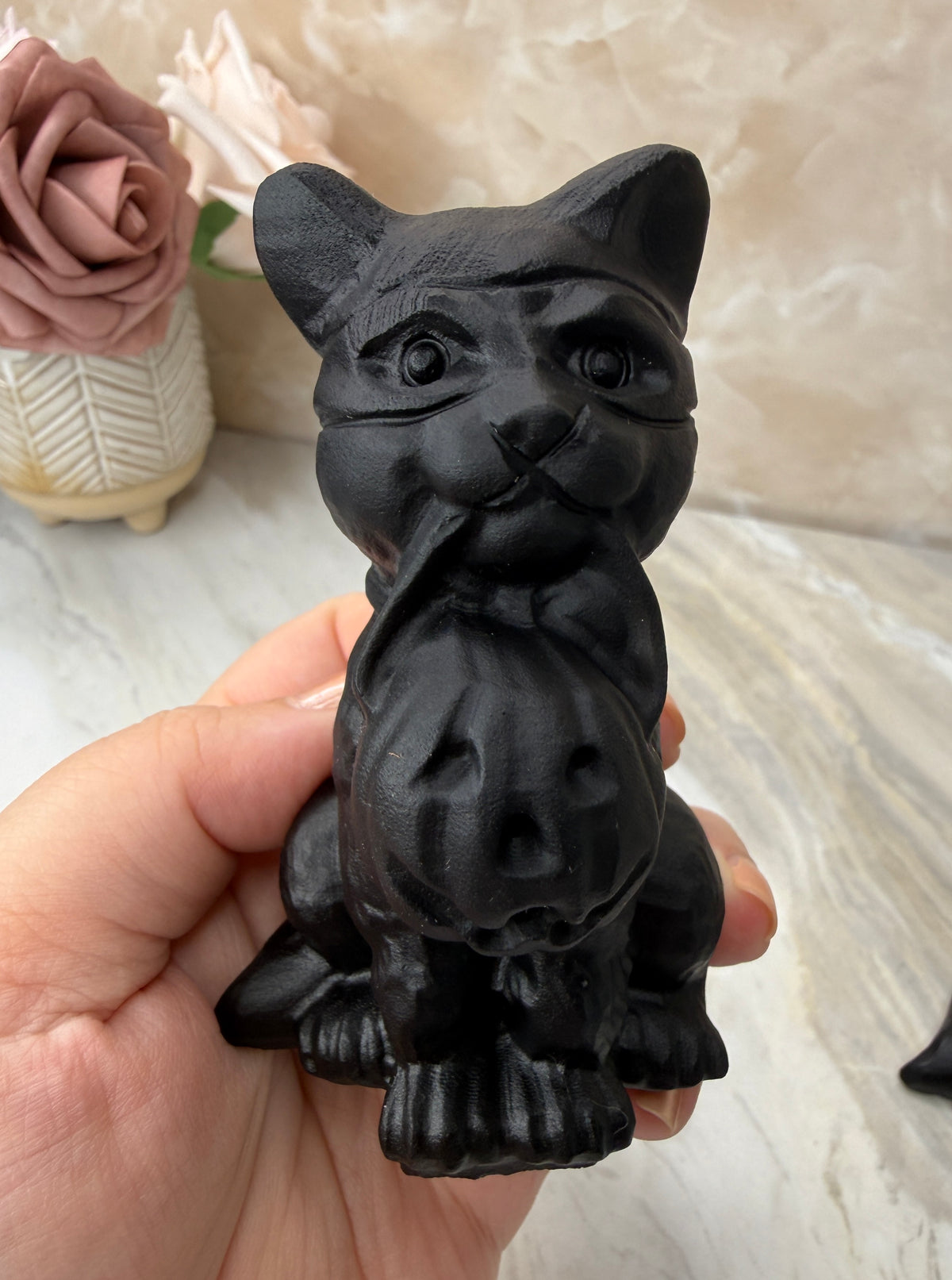 Obsidian Halloween Cat Carving