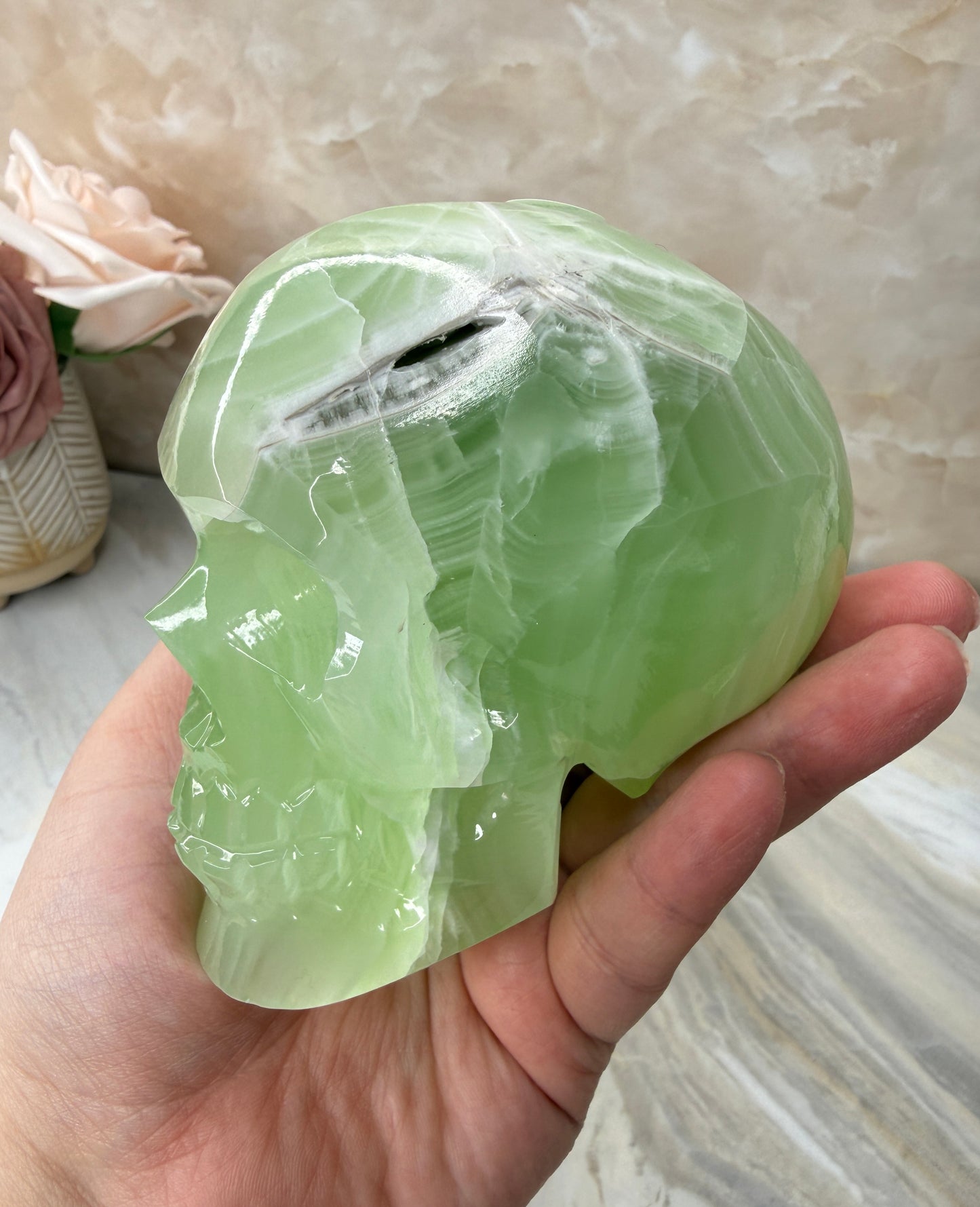 UV Reactive Green Calcite Skull