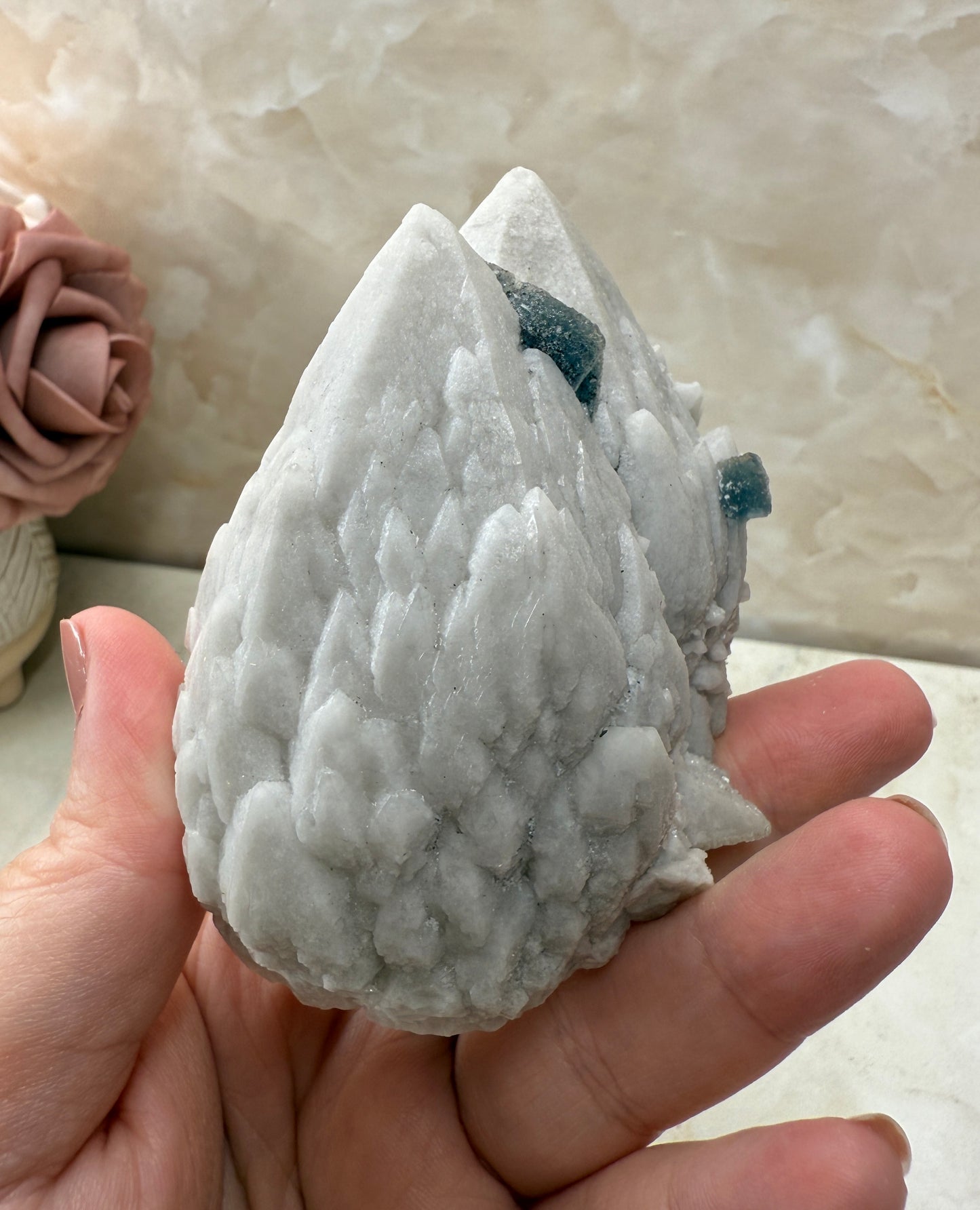 Octohedrical Fluorite on Candle Quartz