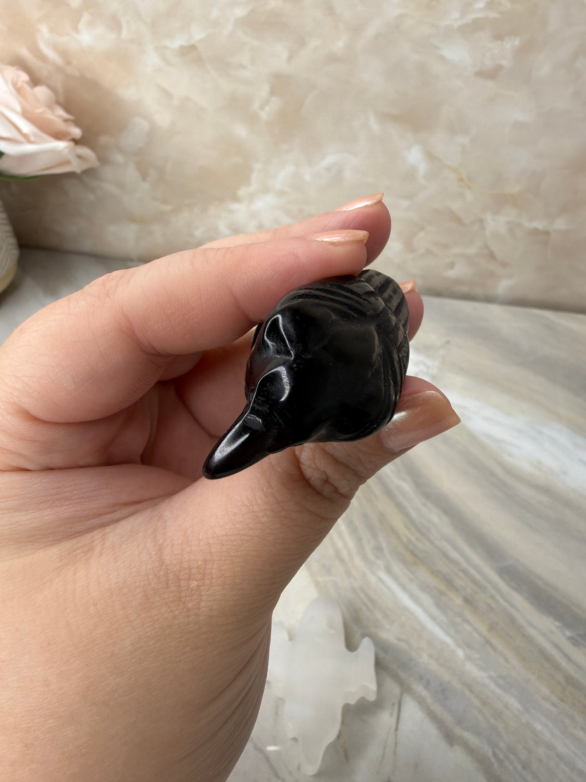 Obsidian Raven Carving