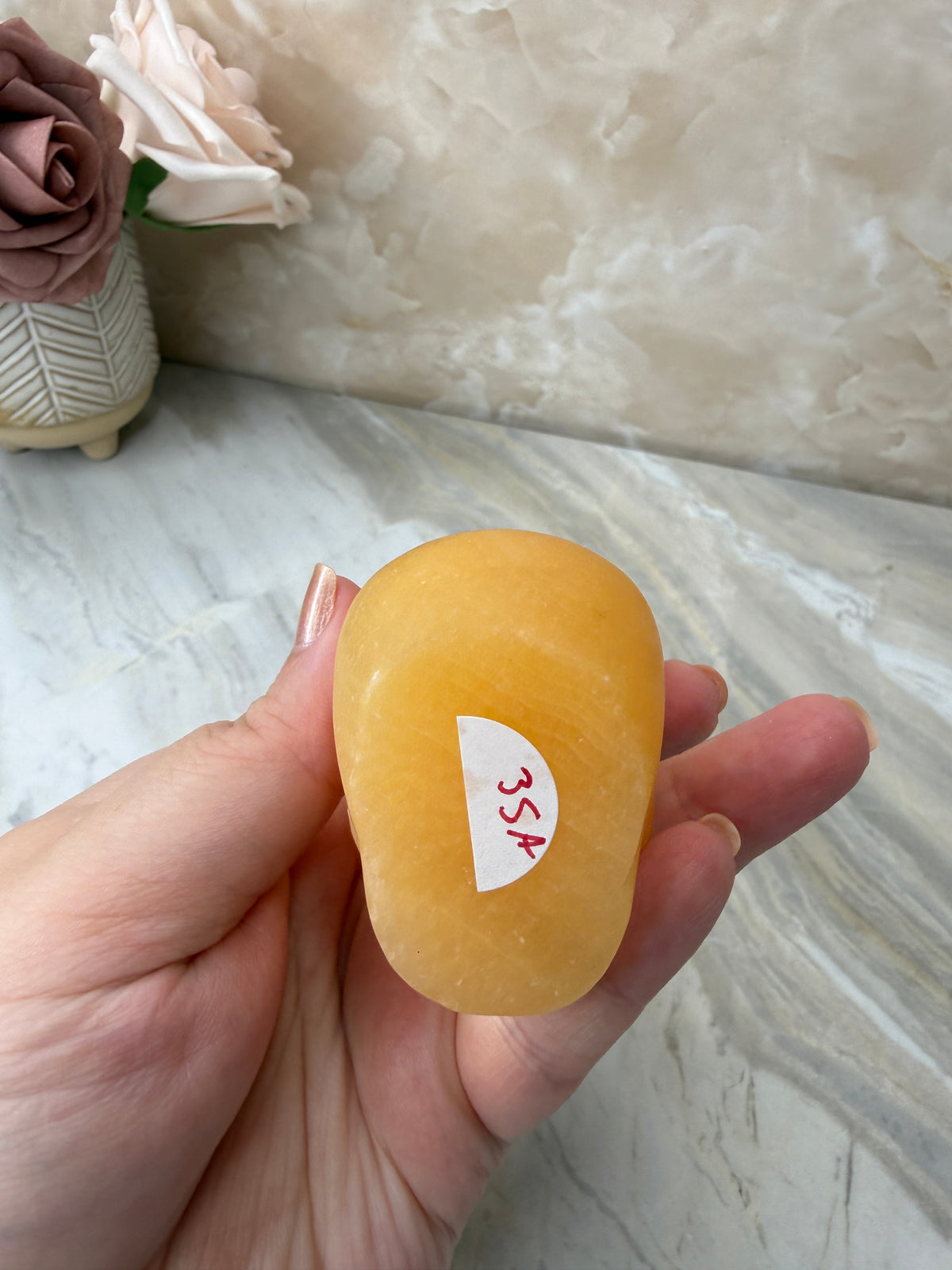 Orange Calcite Owl & Skull Carving