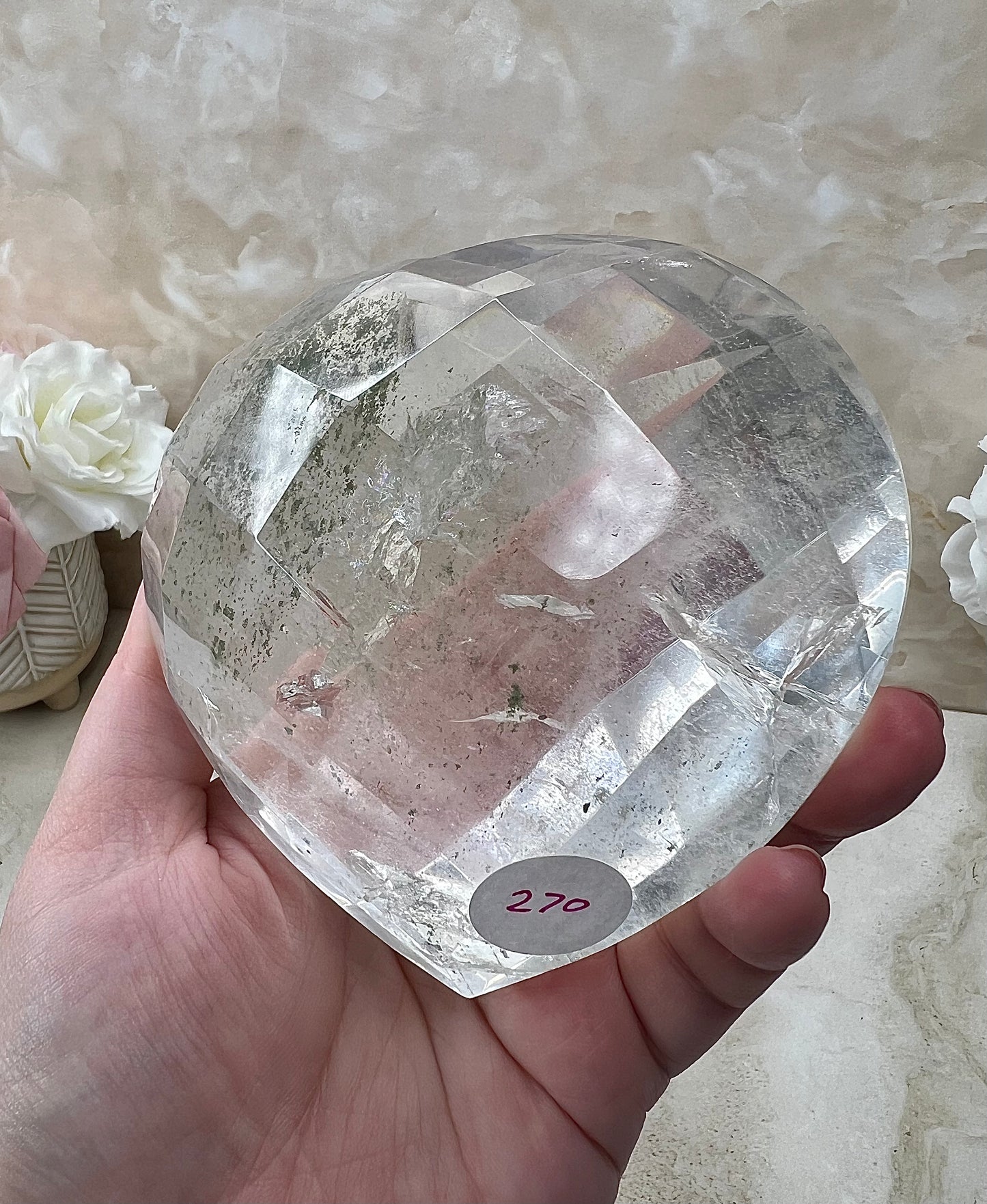Faceted Clear Quartz Heart with Chlorite from Brazil