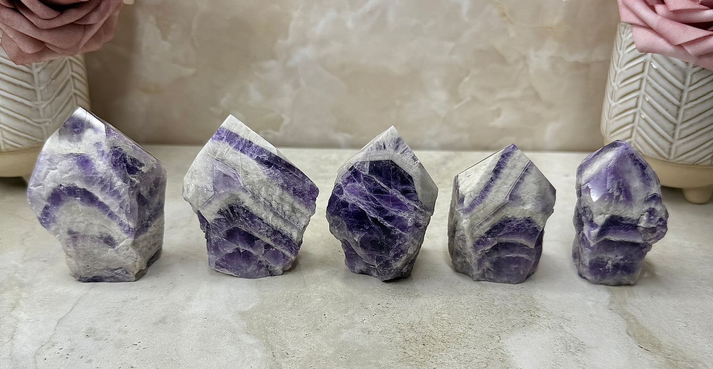 Chevron Amethyst Semi-polished Tower