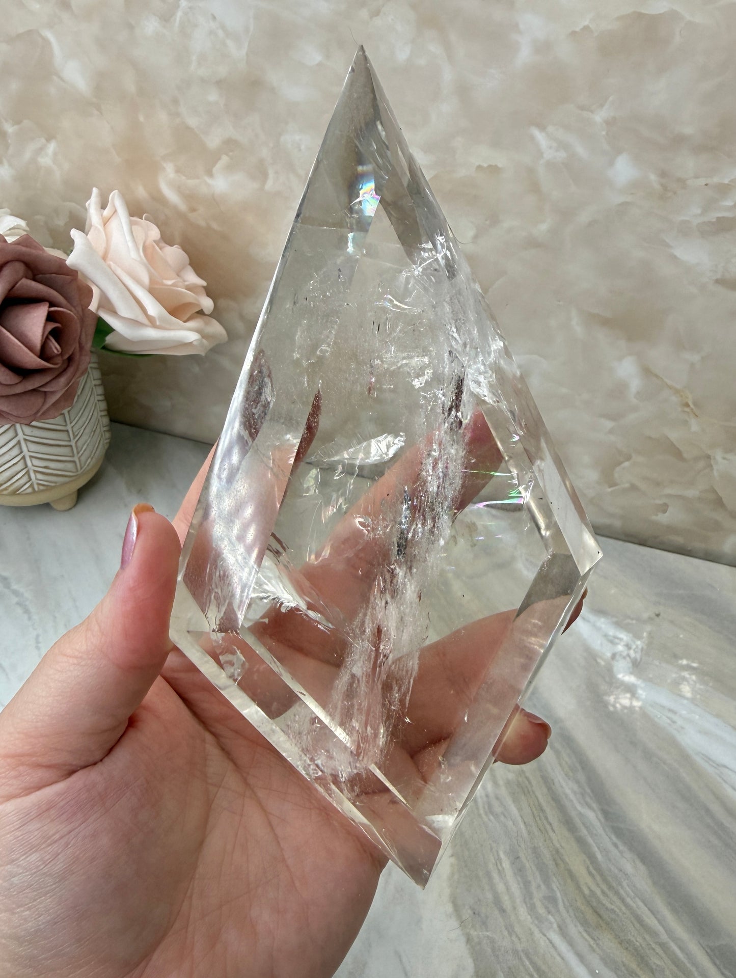 High Quality Clear Quartz Diamond on Stand