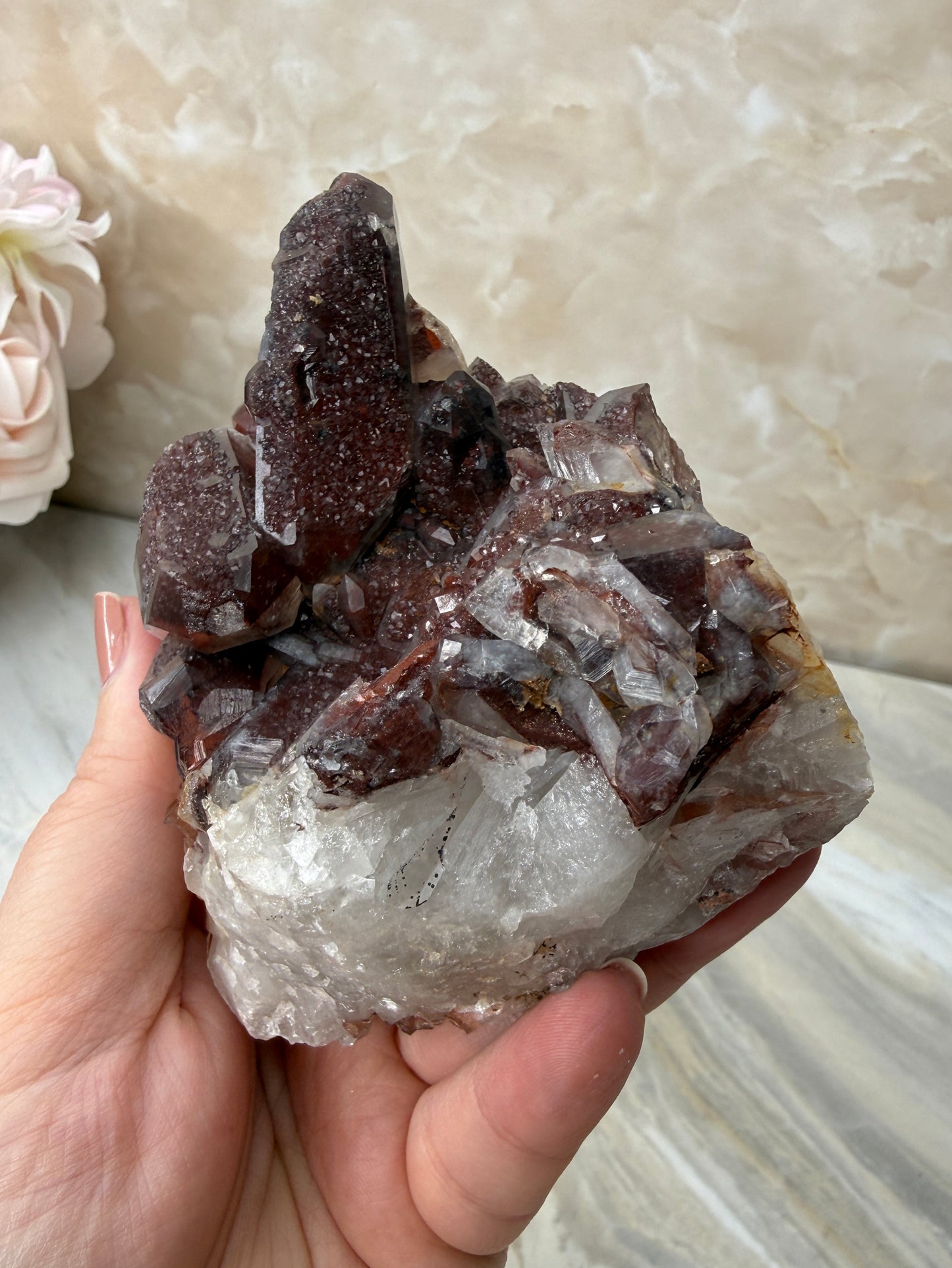 Red Hematite Quartz Cluster from Morocco