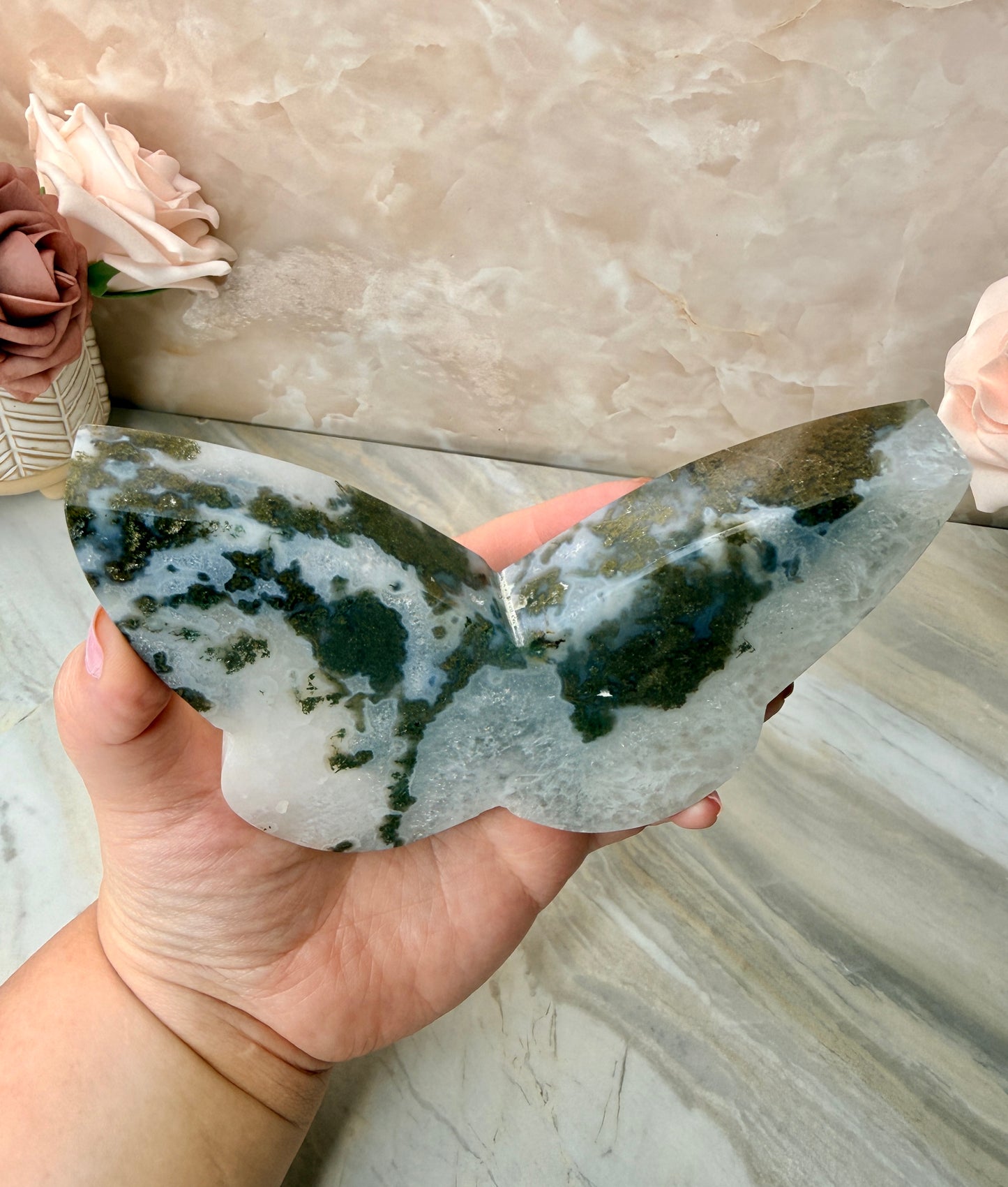 Moss Agate Self-standing Butterfly