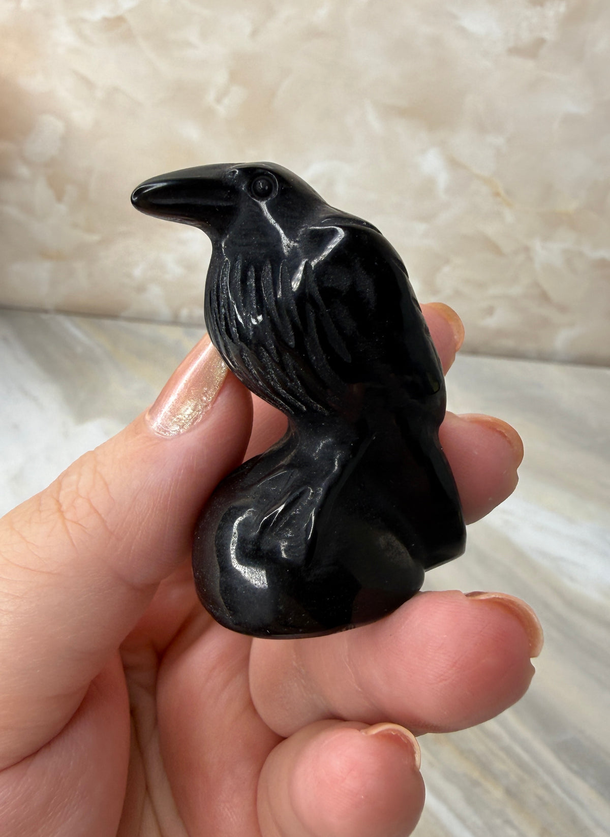 Obsidian Raven Carving