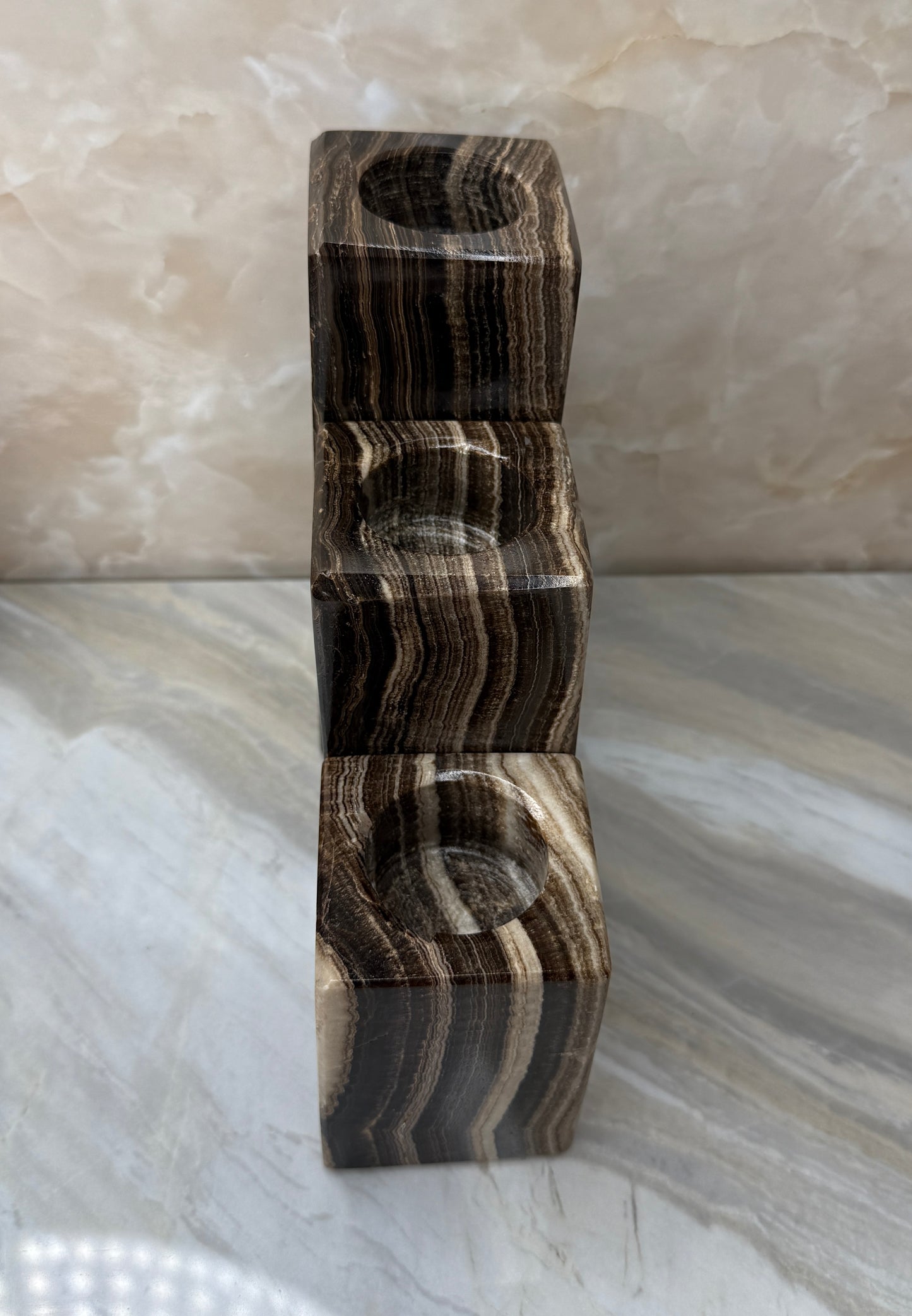 Chocolate Calcite Candle Holder Set