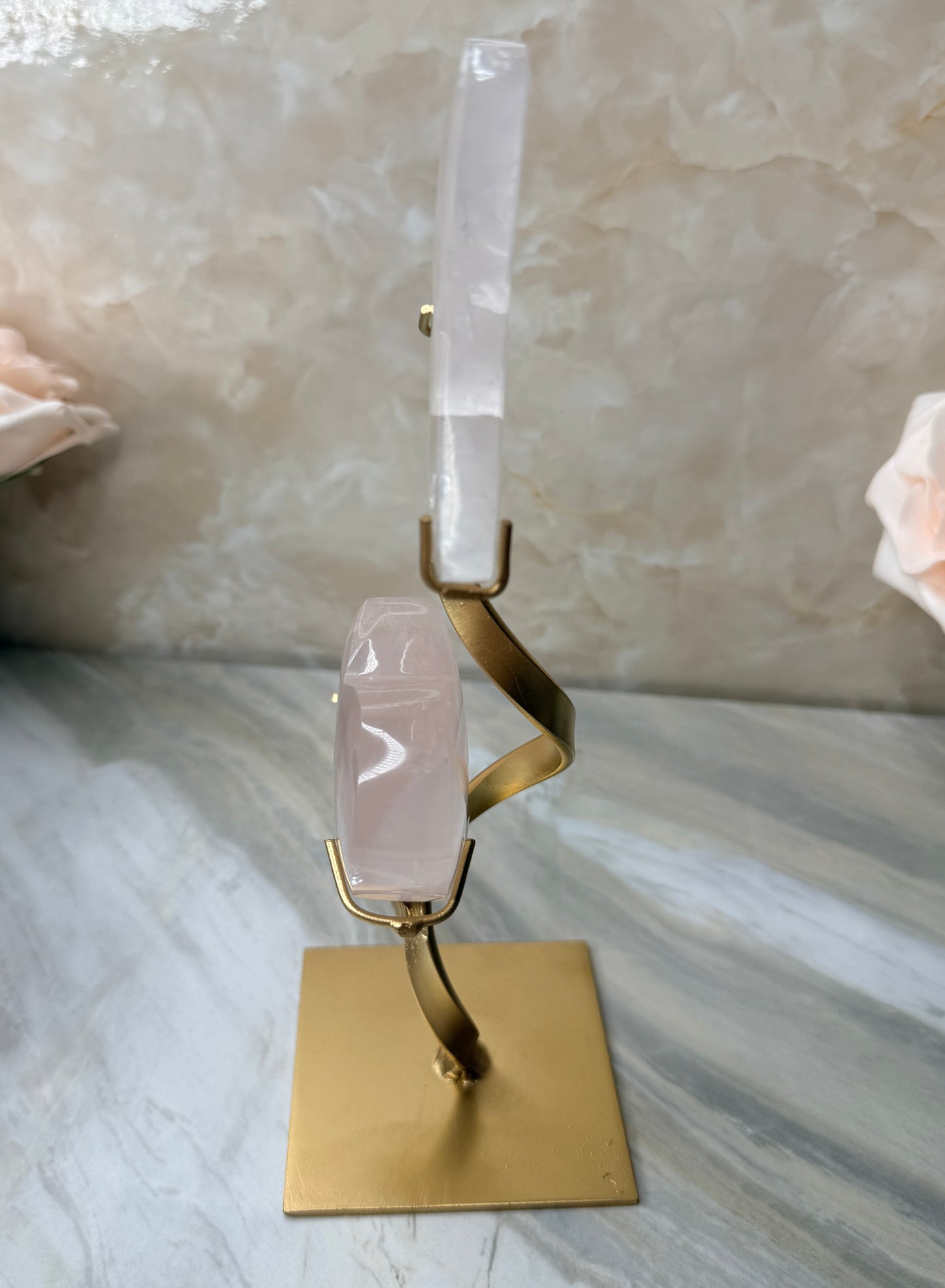 Custom Girasol Rose Quartz Moon & Heart from Brazil