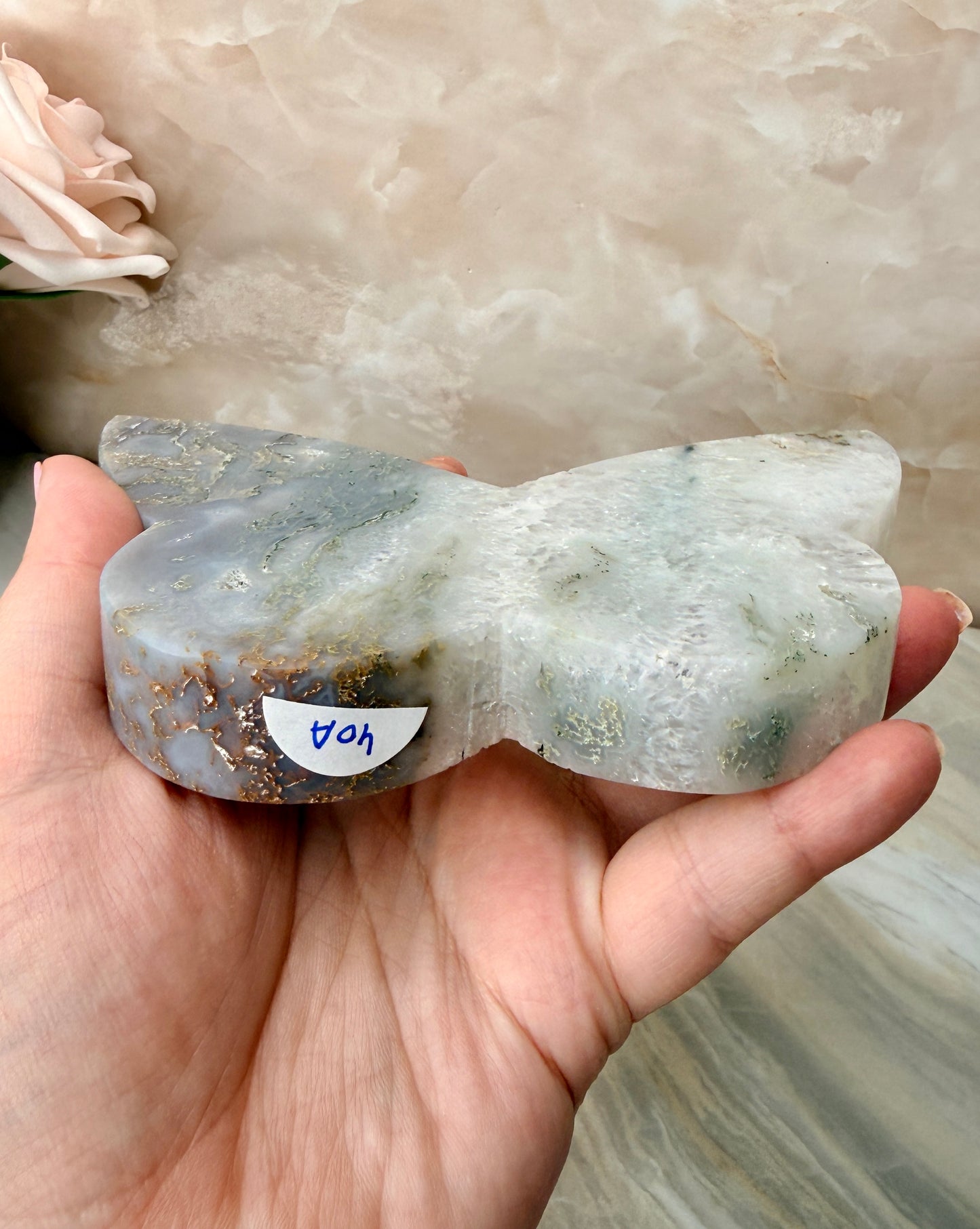 Moss Agate Self-standing Butterfly