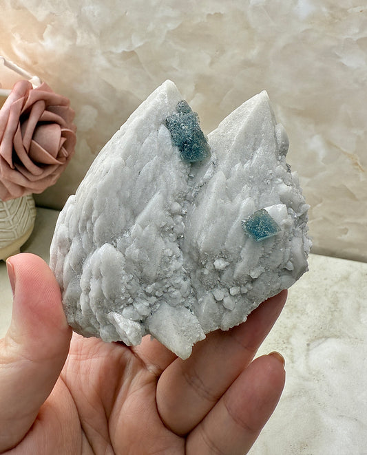 Octohedrical Fluorite on Candle Quartz