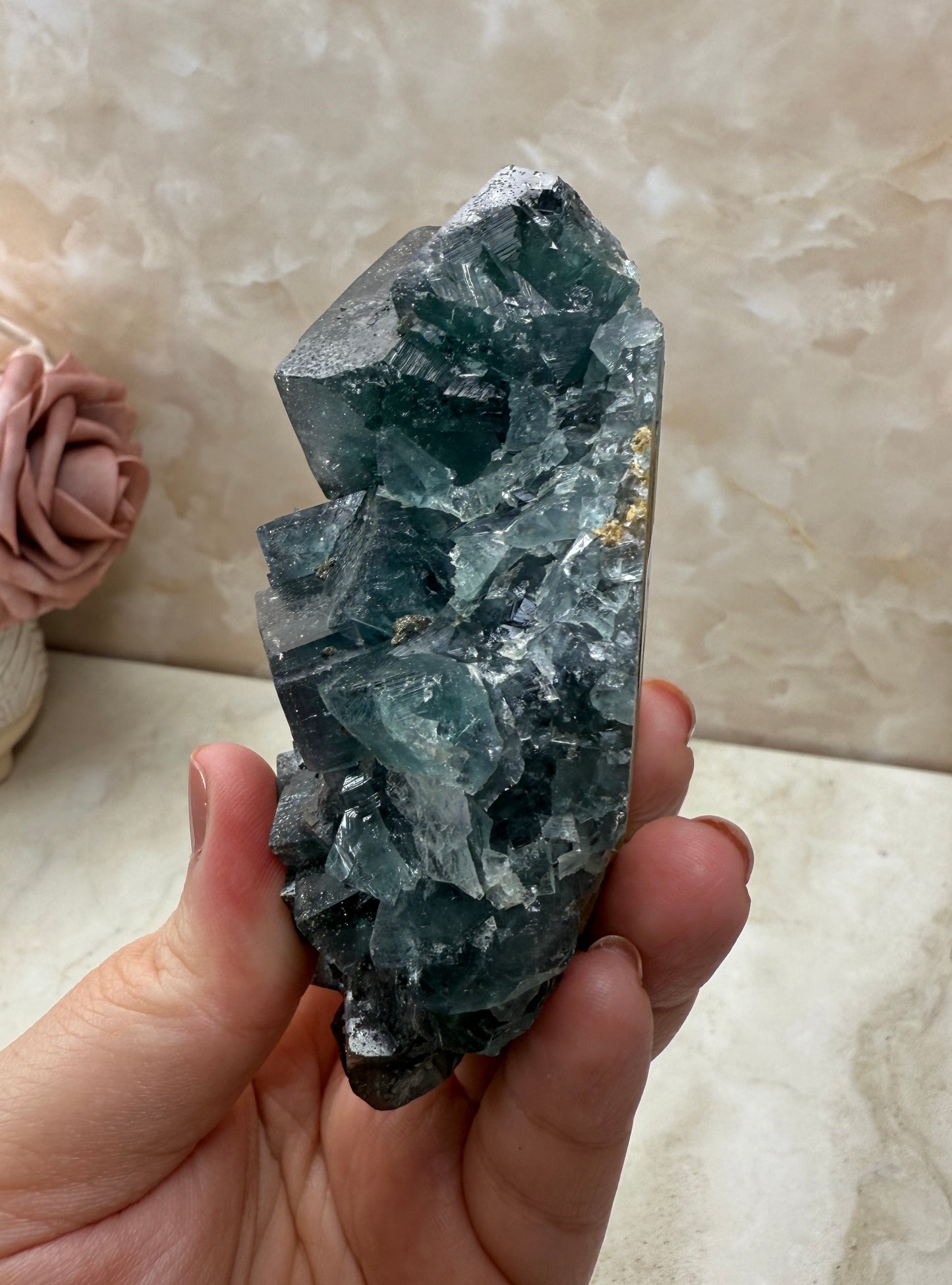 Blue & Green UV Reactive Fluorite with Pyrite - Nigeria