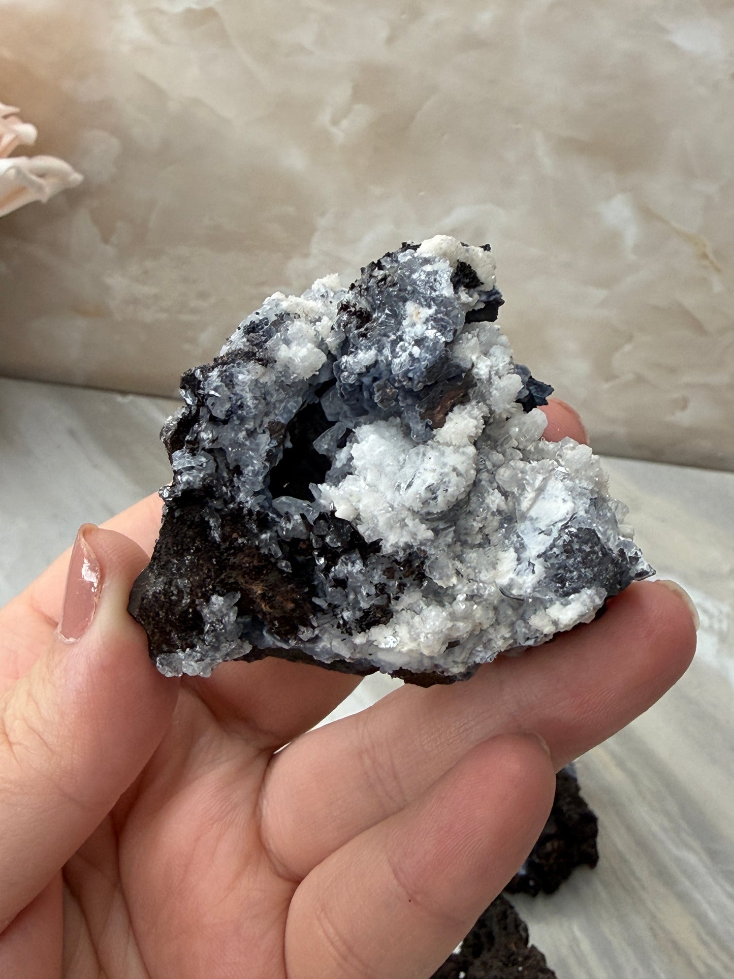Chalcedony & Aragonite on Goethite
