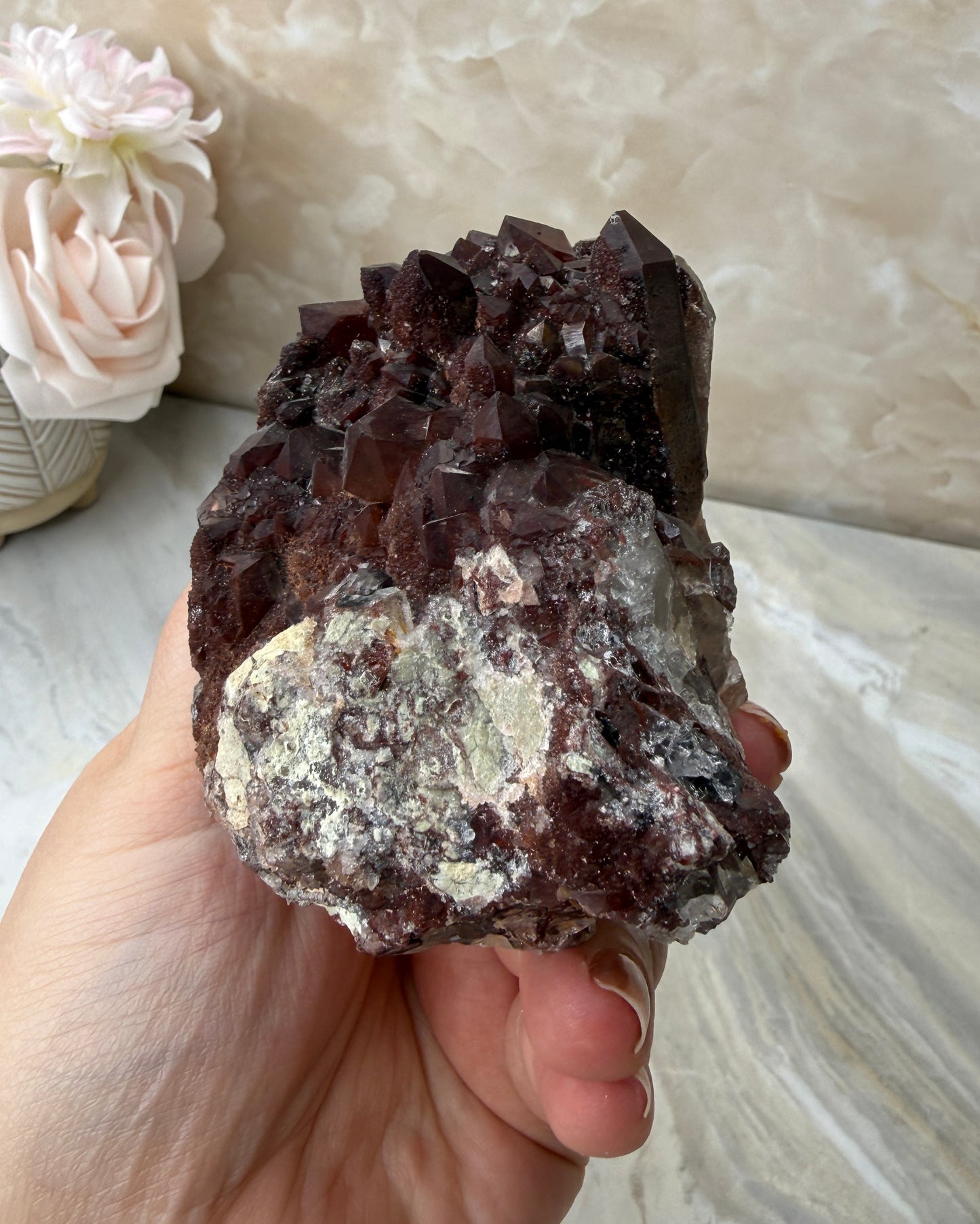 Red Hematite Quartz Cluster from Morocco