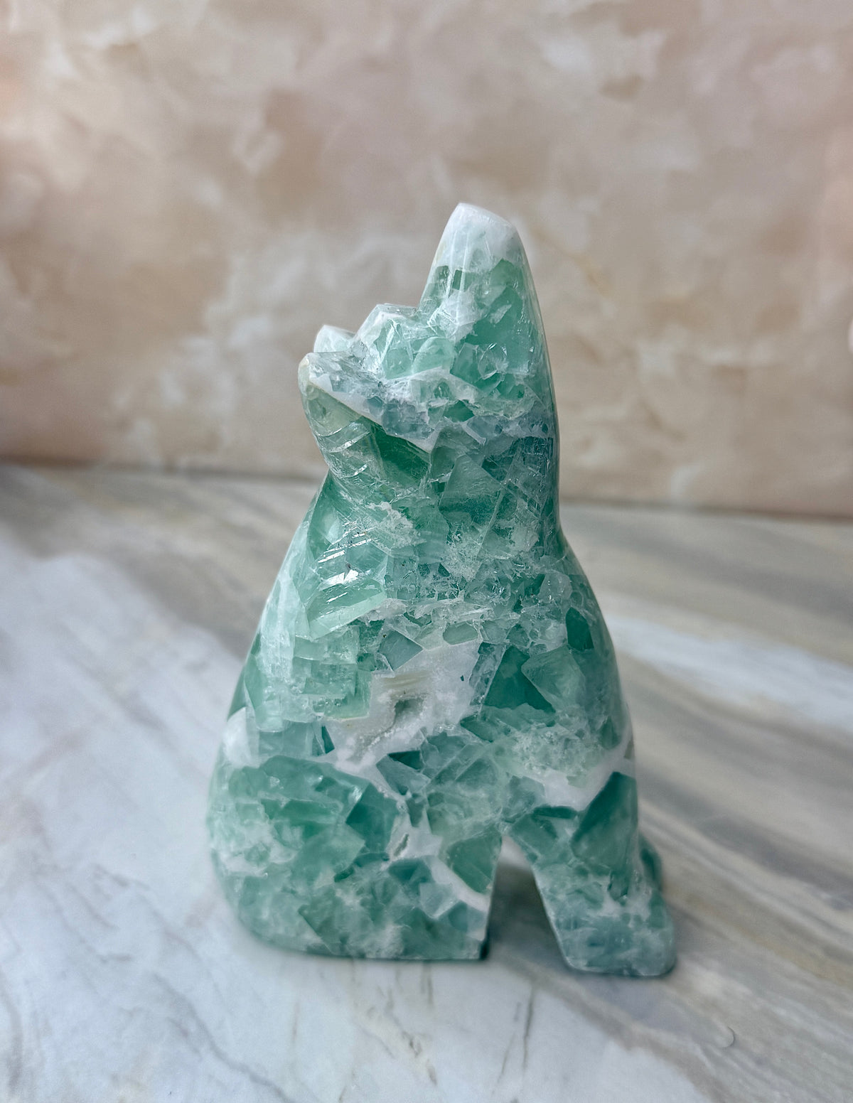 Mexican Fluorite Wolf Carving