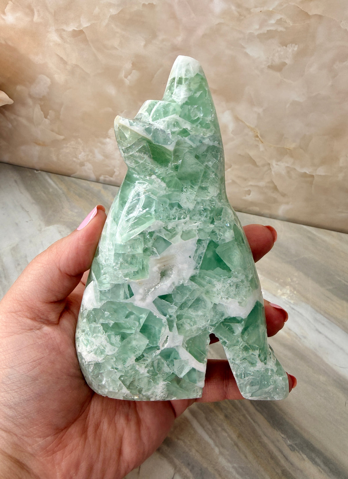 Mexican Fluorite Wolf Carving