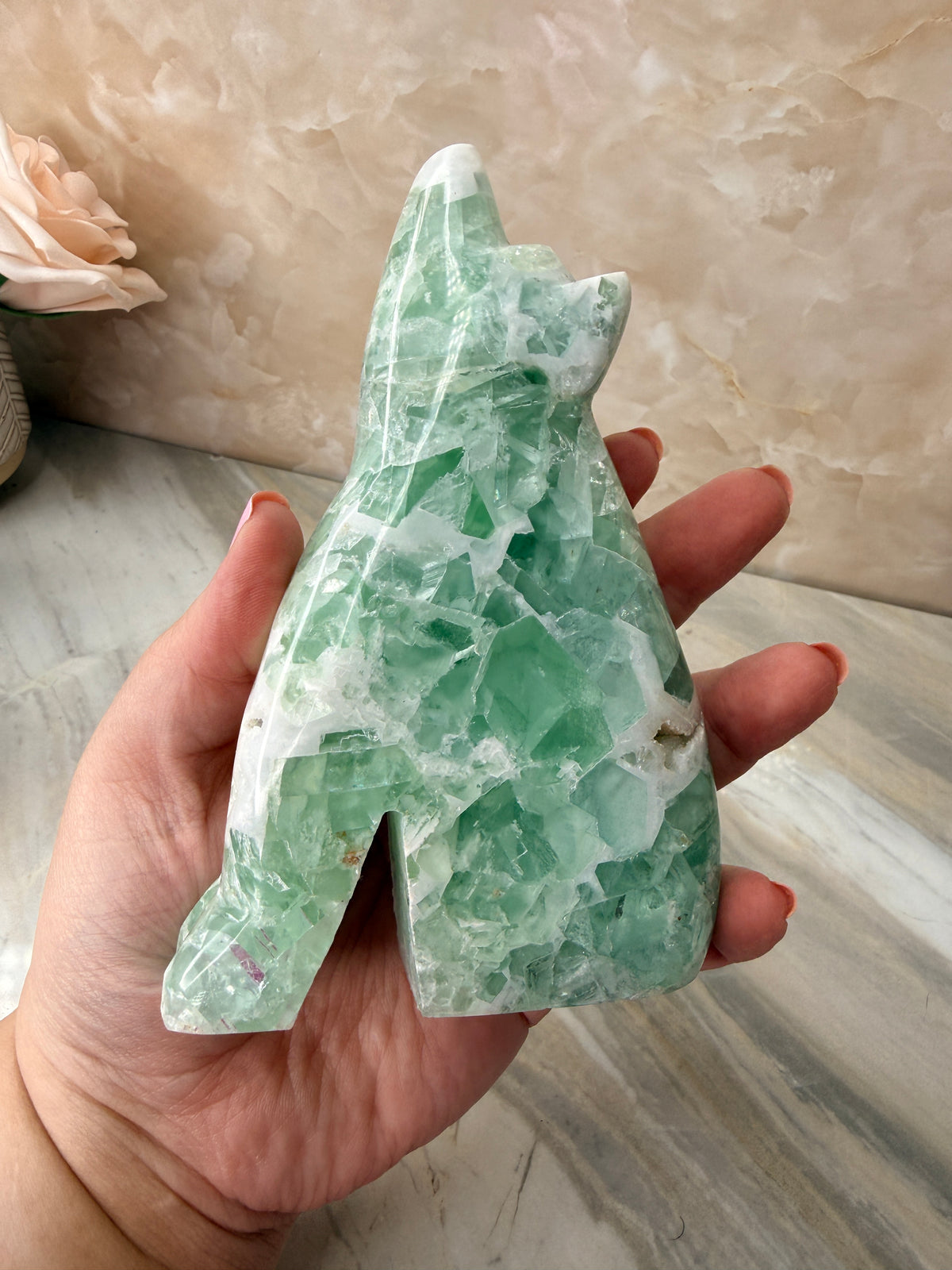 Mexican Fluorite Wolf Carving