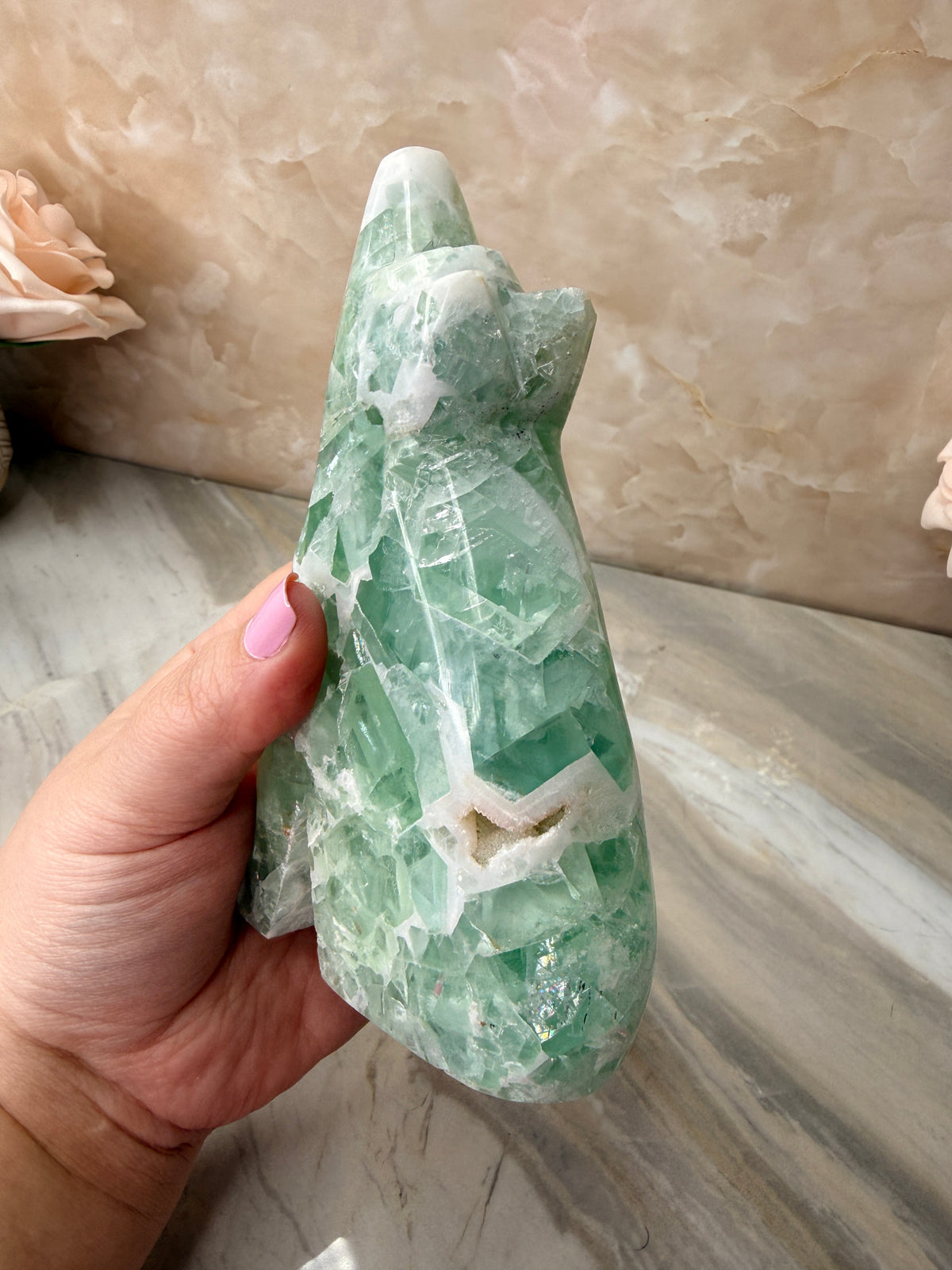 Mexican Fluorite Wolf Carving