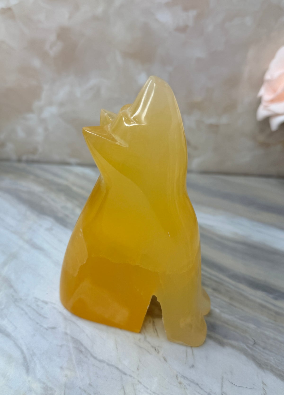 Honeycomb Calcite Wolf Carving