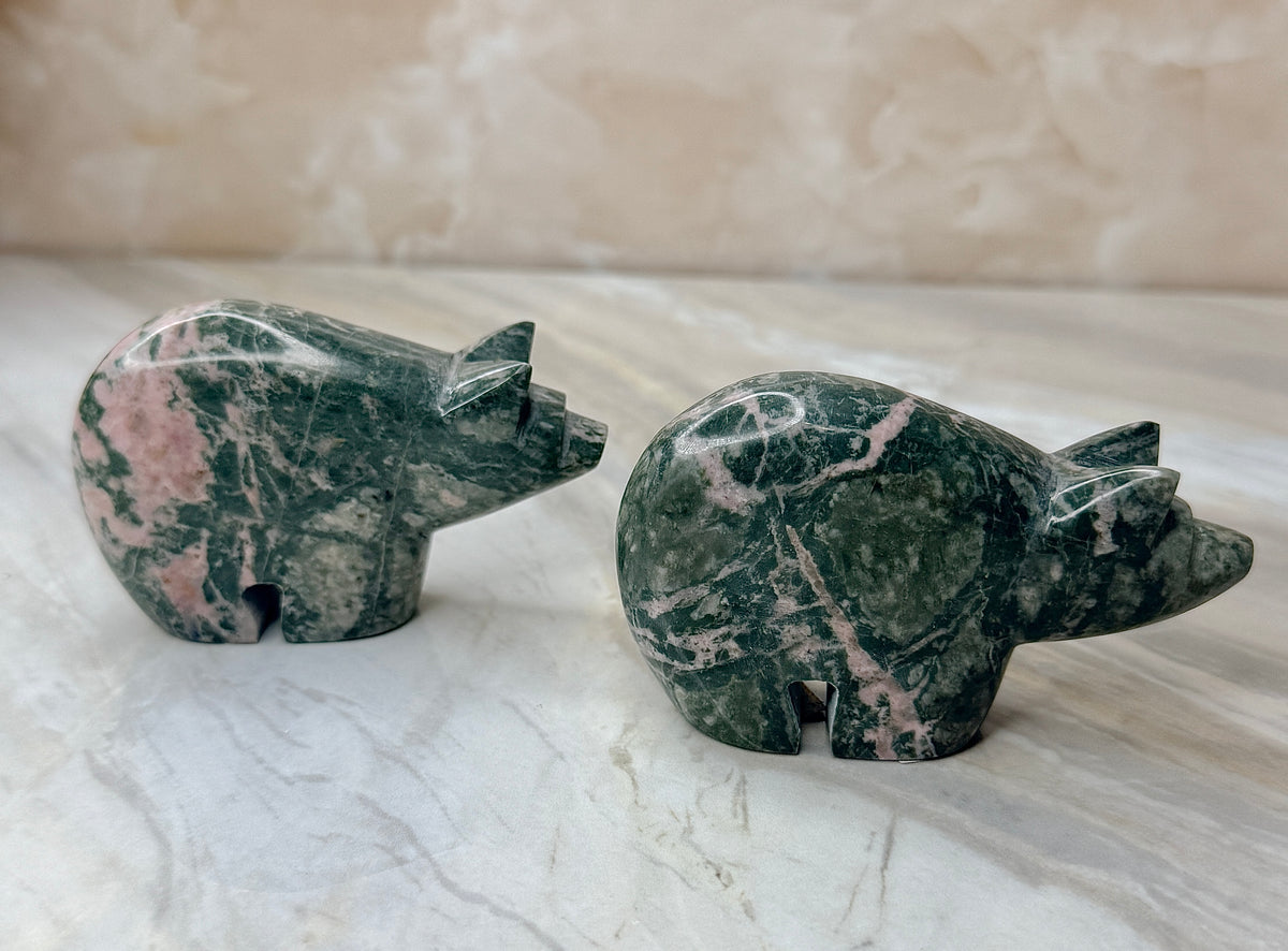 Green & Pink Dolomite Bear Carving