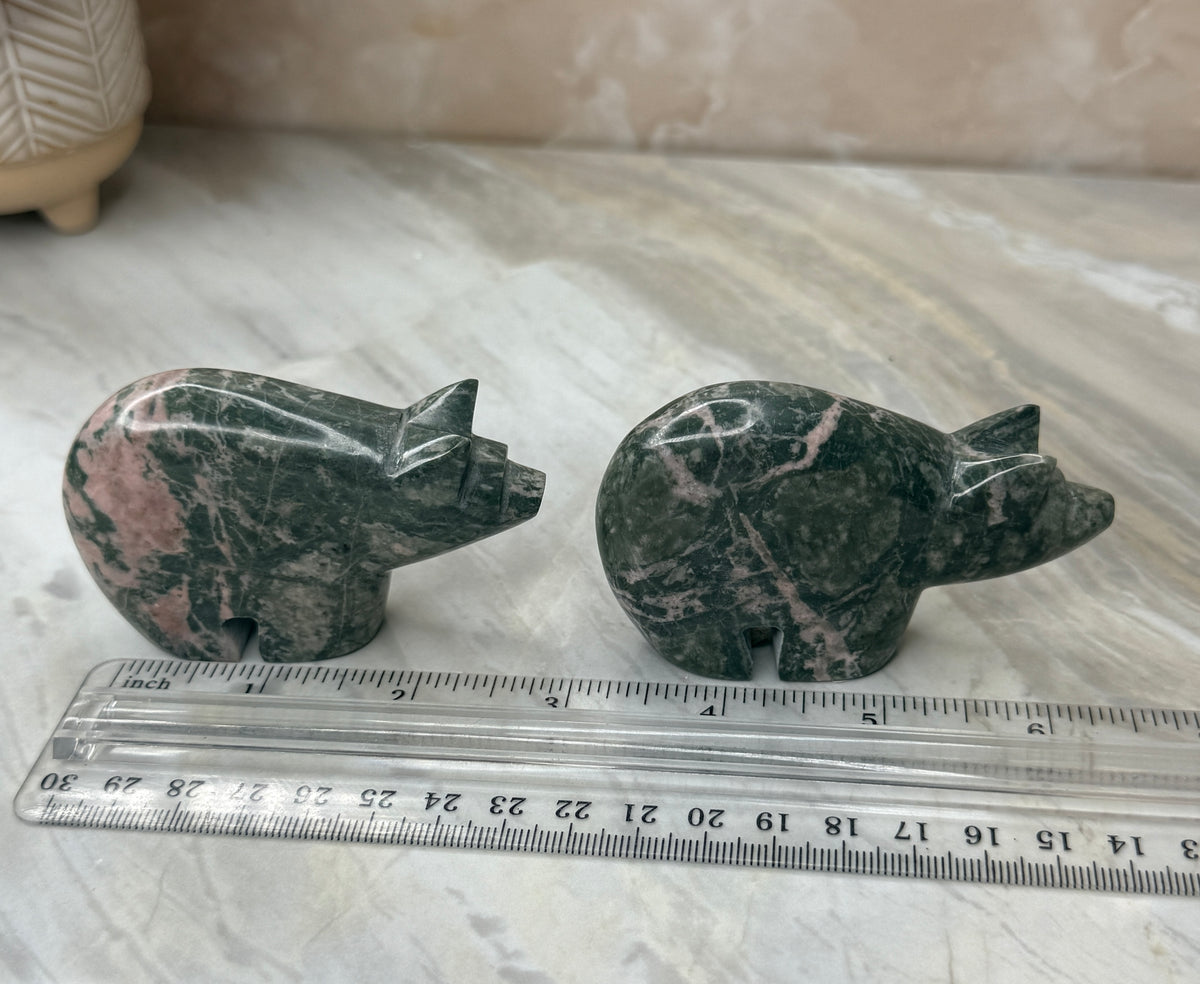 Green & Pink Dolomite Bear Carving