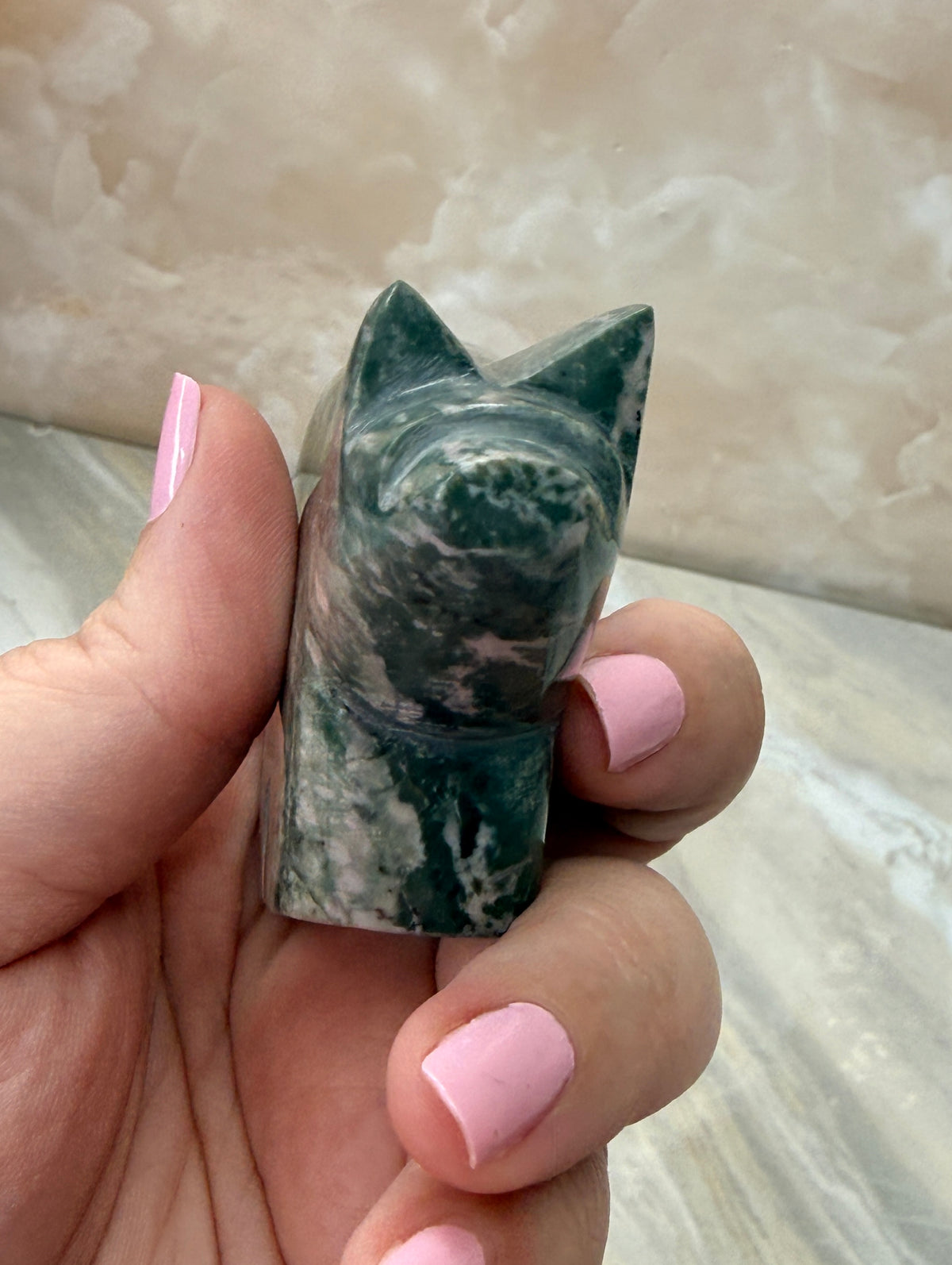 Green & Pink Dolomite Bear Carving