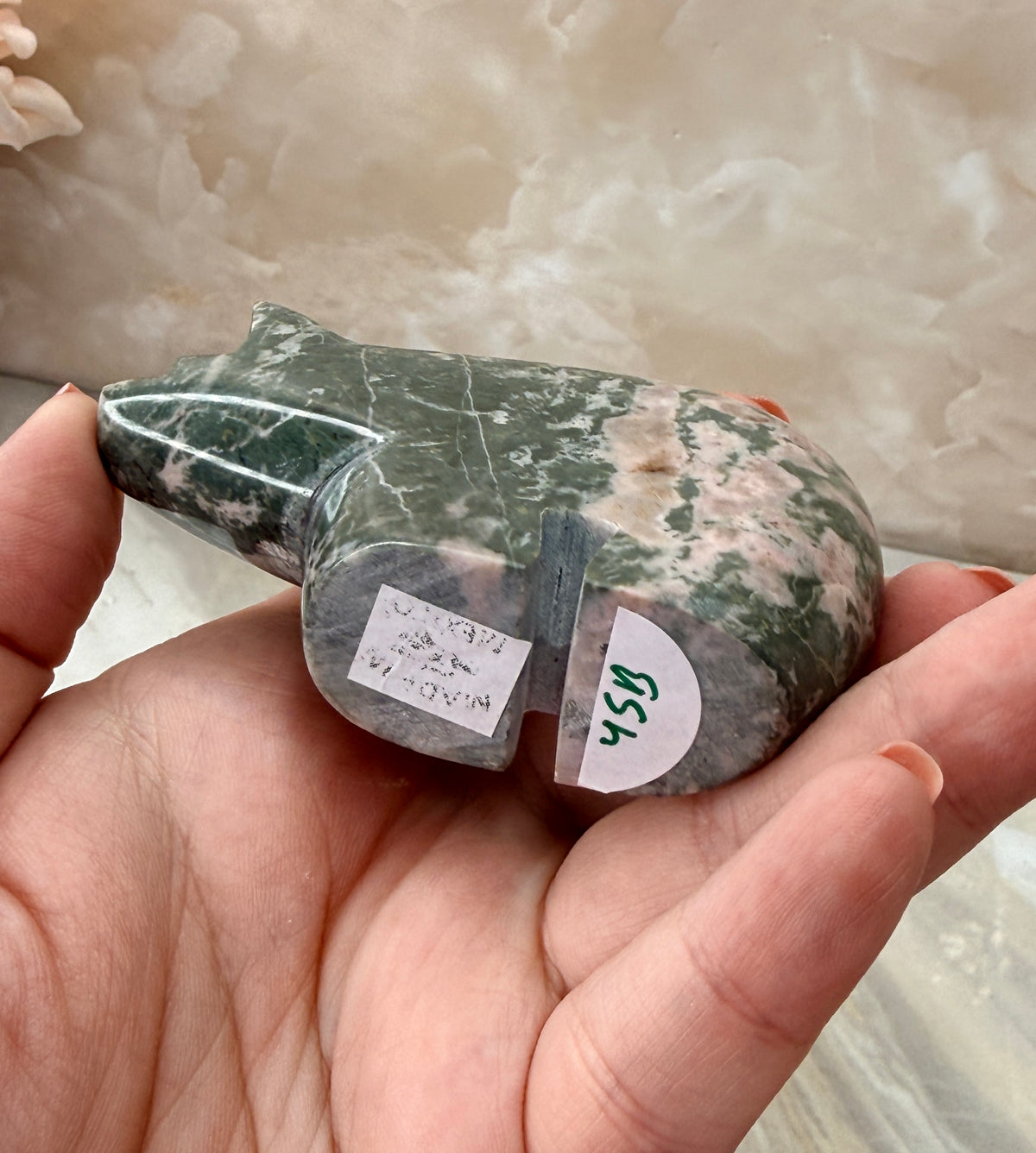 Green & Pink Dolomite Bear Carving
