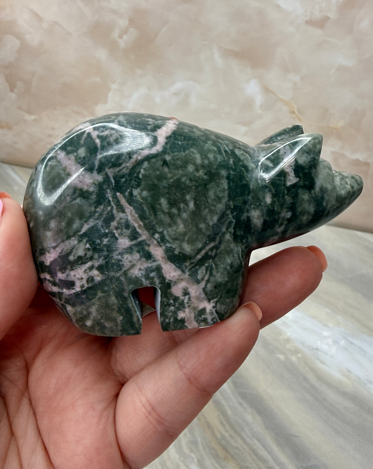 Green & Pink Dolomite Bear Carving