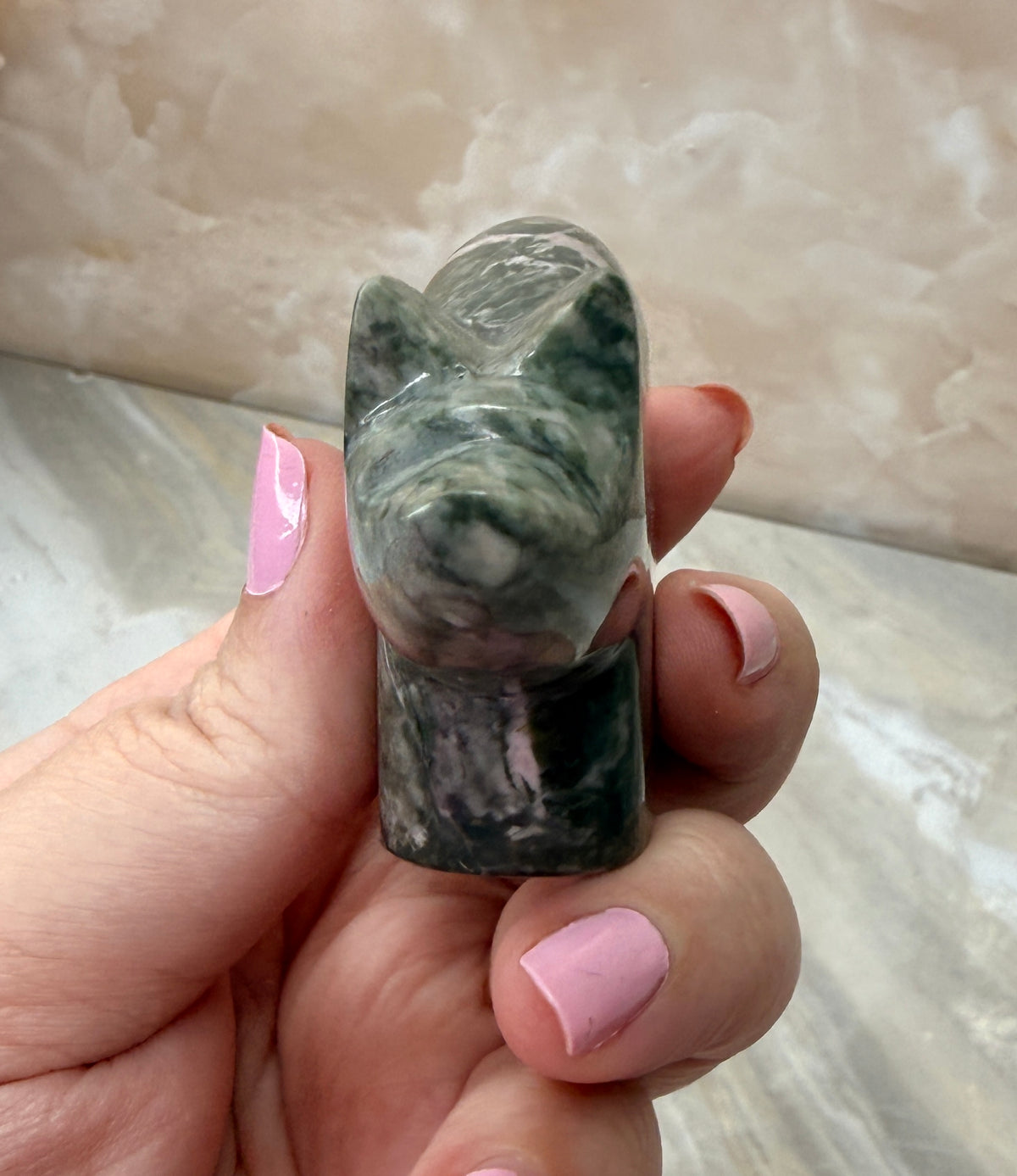 Green & Pink Dolomite Bear Carving