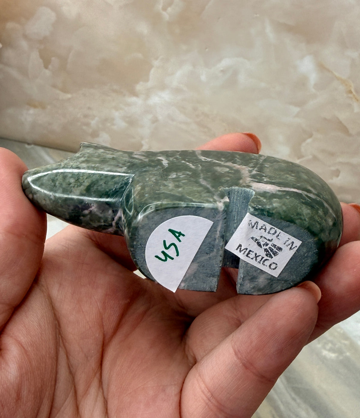 Green & Pink Dolomite Bear Carving
