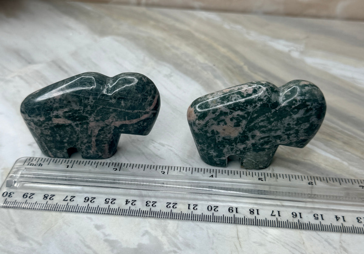 Green & Pink Dolomite Buffalo Carving